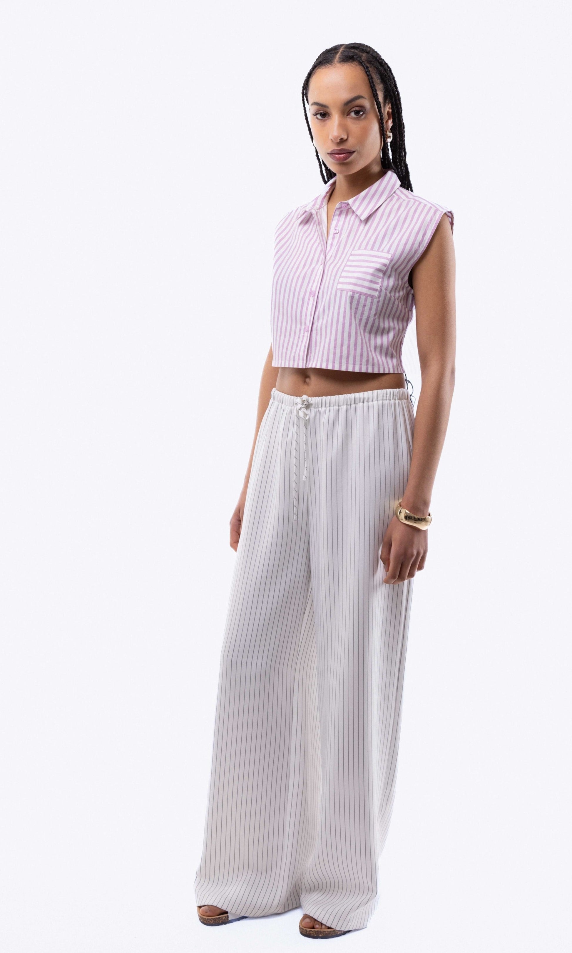 Sleeveless Stripe Cropped Skirt, SILKROAD DAUGHTERS , Shirts & Tops, Shirts