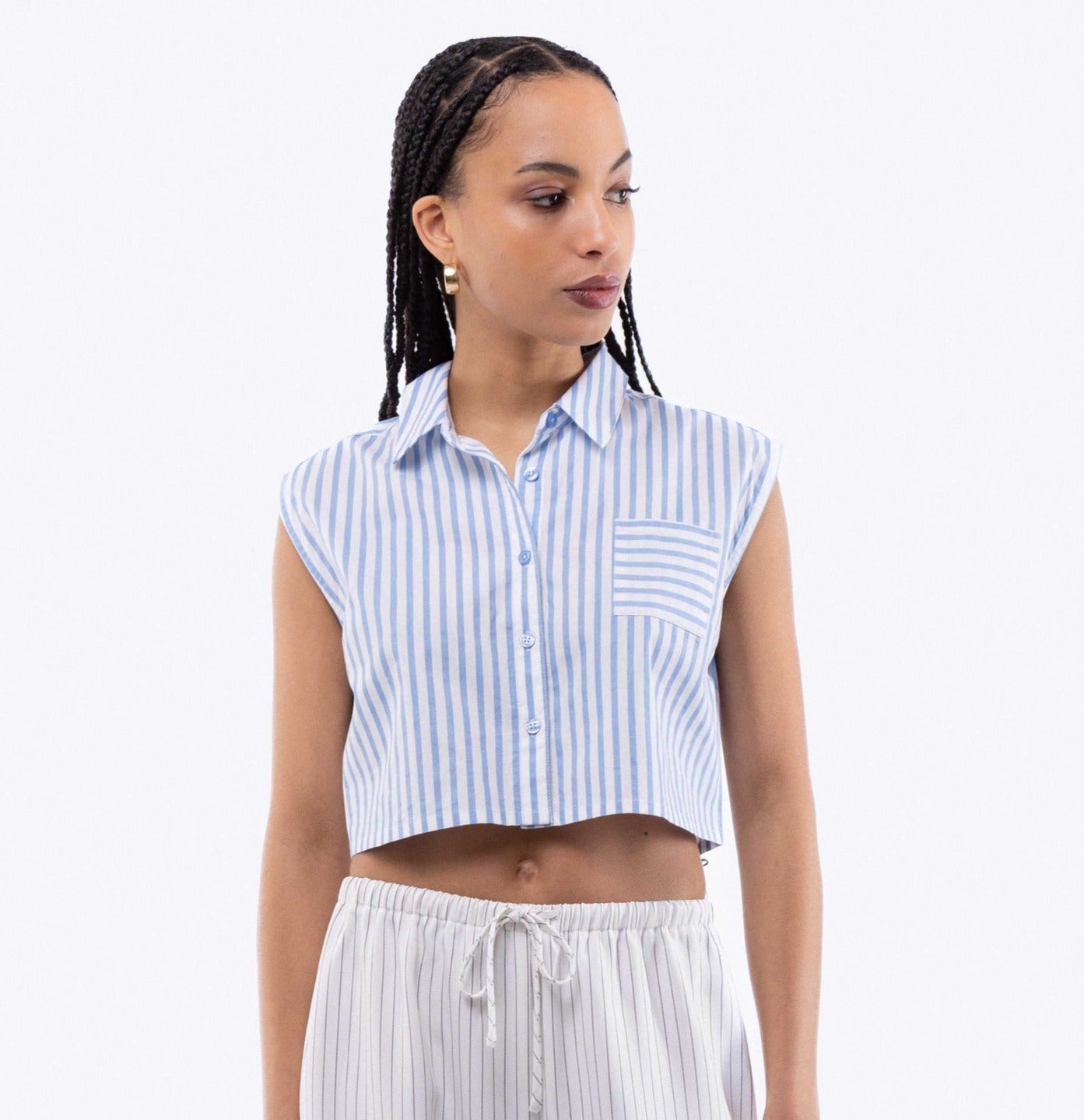 Sleeveless Stripe Cropped Skirt, SILKROAD DAUGHTERS , Shirts & Tops, Shirts