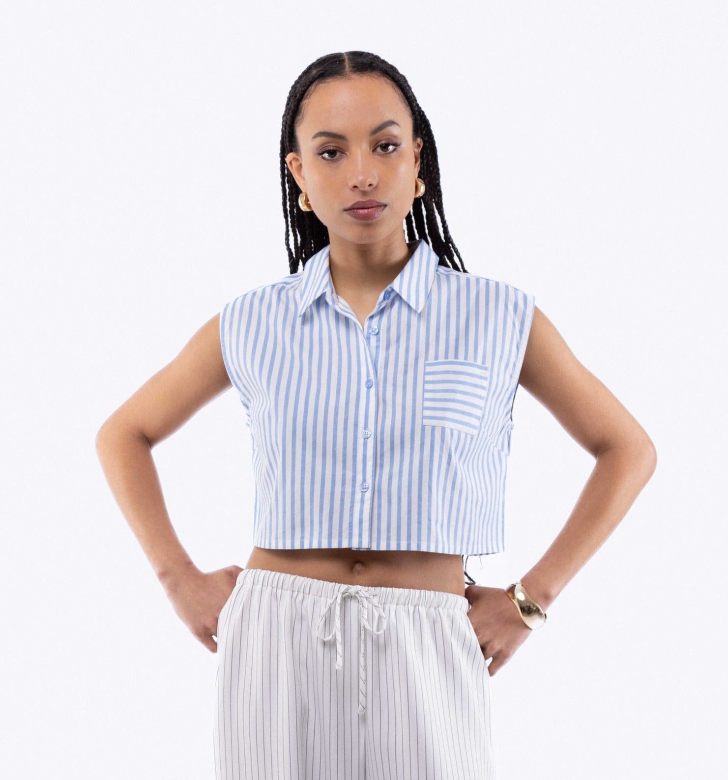 Sleeveless Stripe Cropped Skirt, SILKROAD DAUGHTERS , Shirts & Tops, Shirts