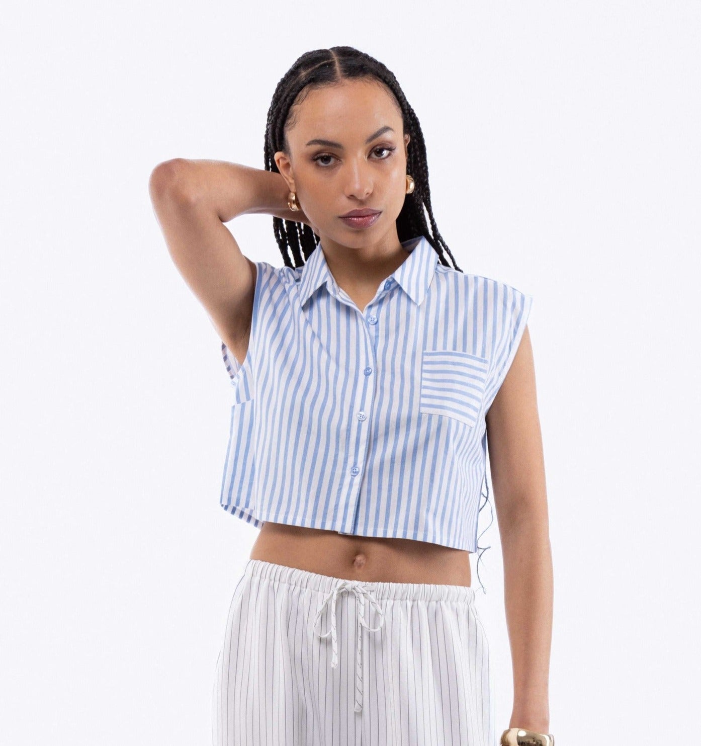 Sleeveless Stripe Cropped Skirt, SILKROAD DAUGHTERS , Shirts & Tops, Shirts