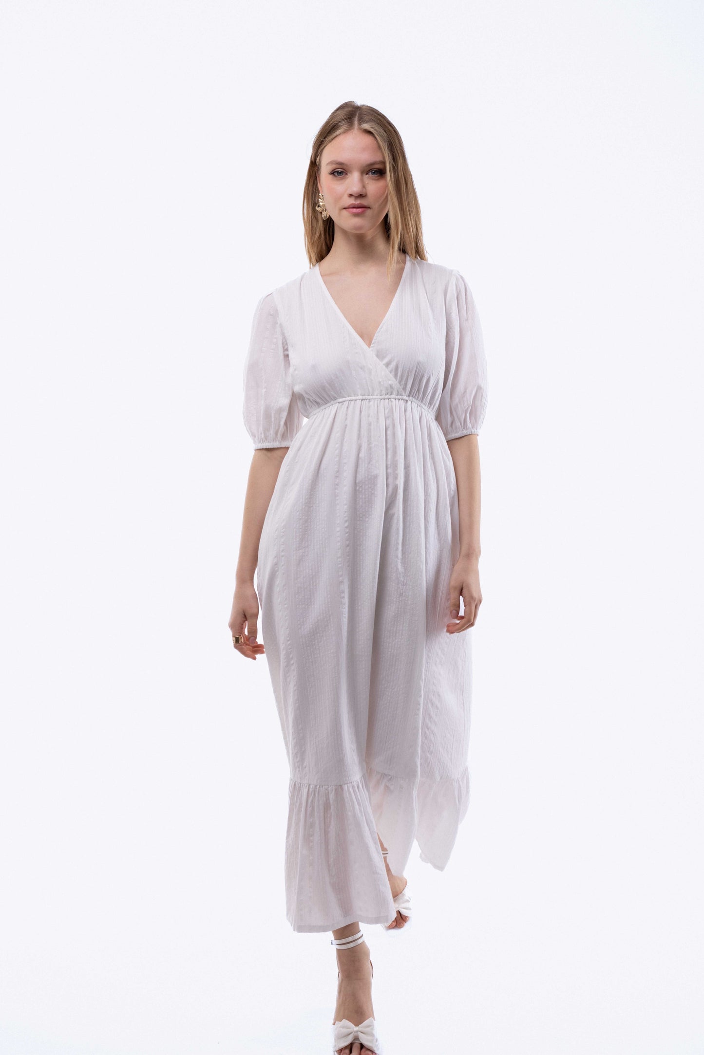 V-Neck Wrap Tiered Midi Dress