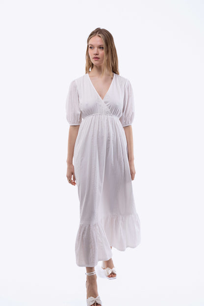 V-Neck Wrap Tiered Midi Dress