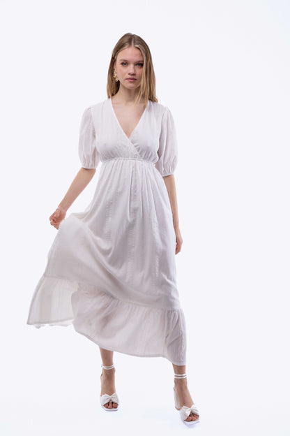 V-Neck Wrap Tiered Midi Dress