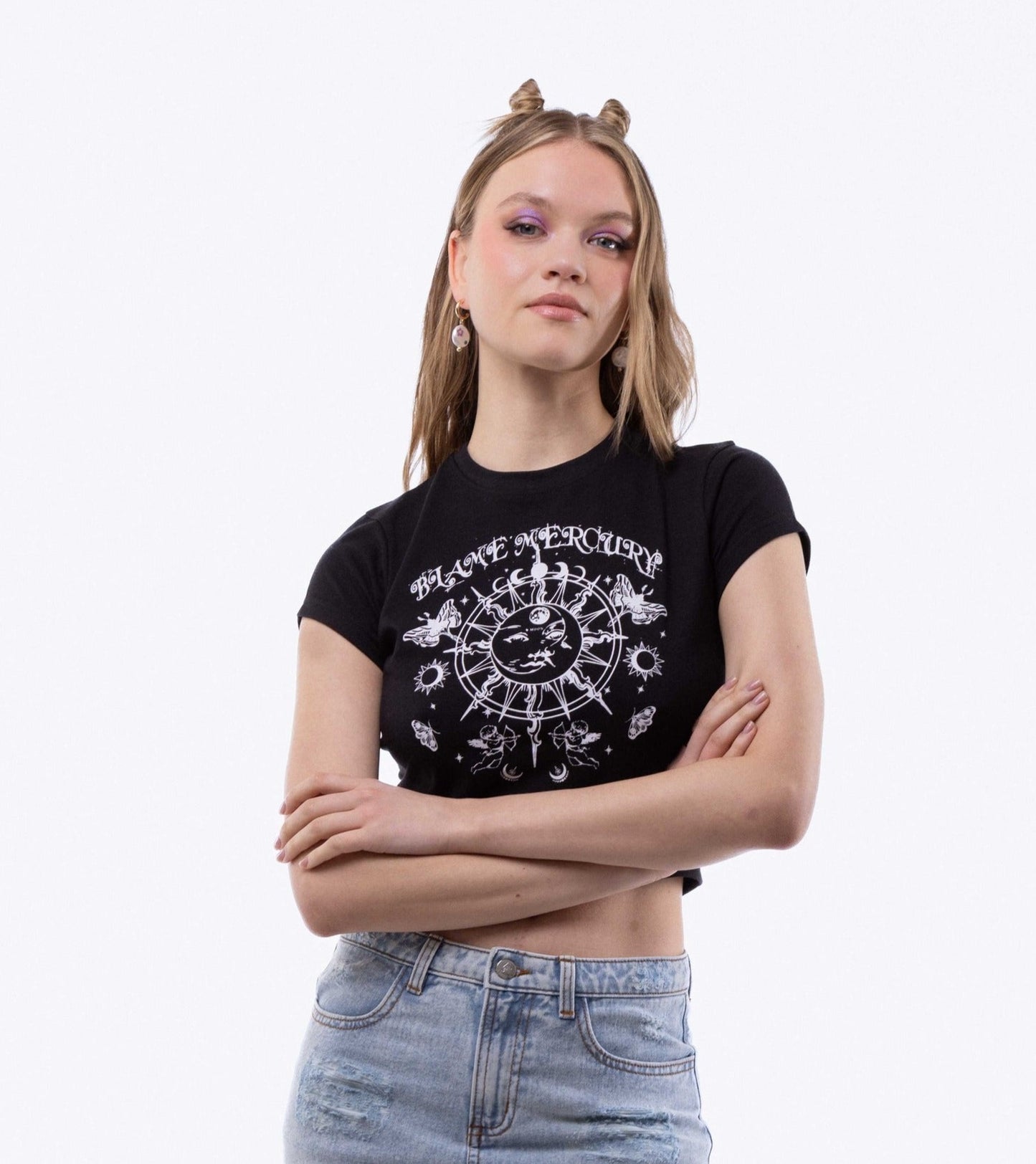 Blame Mercury Cropped Tee, SILKROAD DAUGHTERS , Shirts & Tops, Blame Mercury Cropped Tee