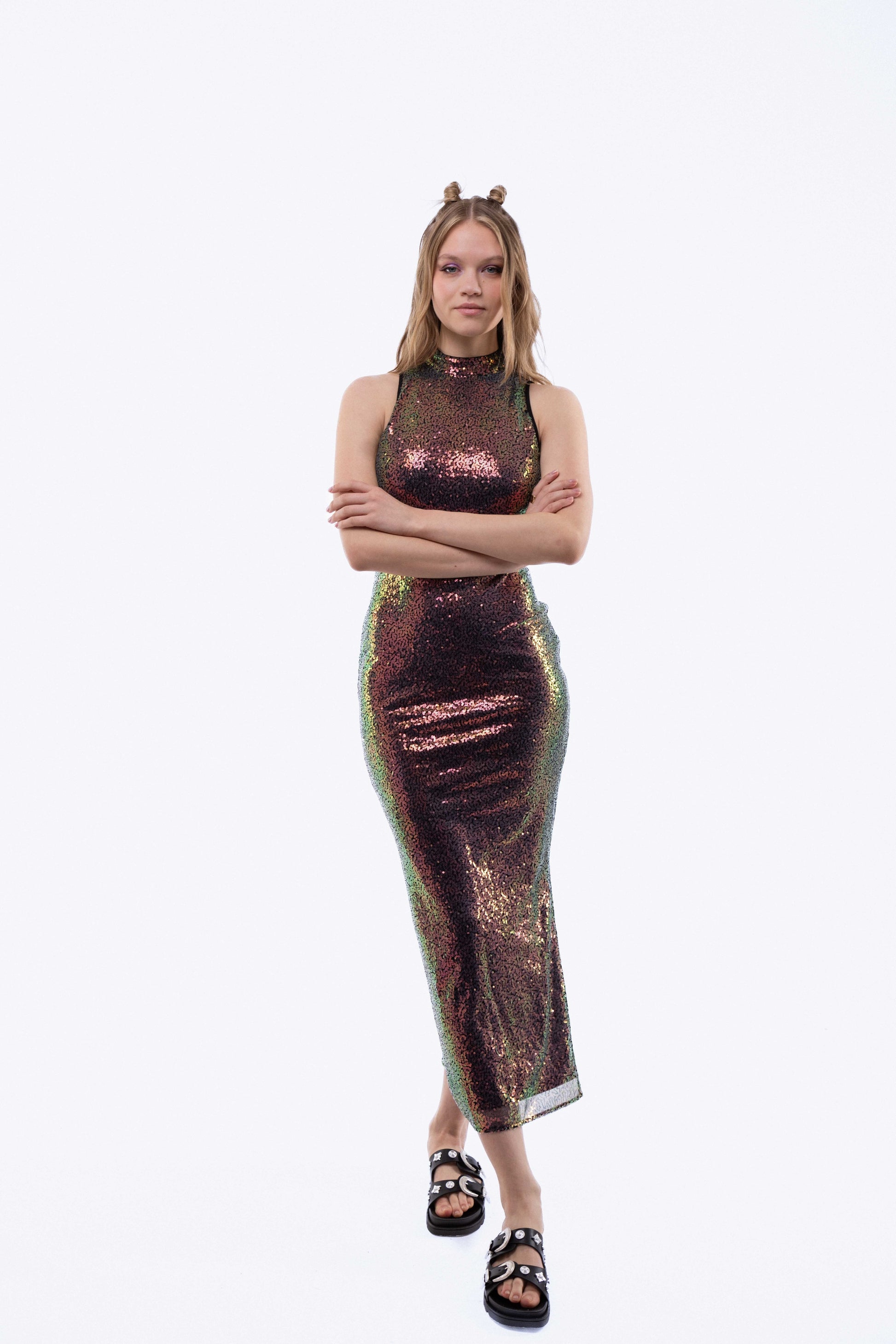 High Neck Sequin Midi Dress, SILKROAD DAUGHTERS , Dresses, Tops