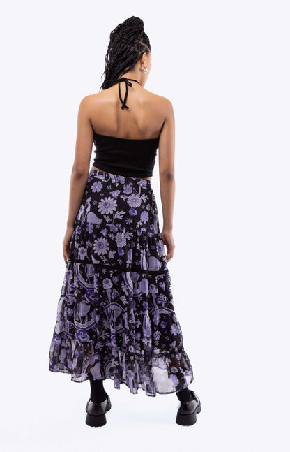 Floral Wonderland Print Tiered Slit Midi Skirt