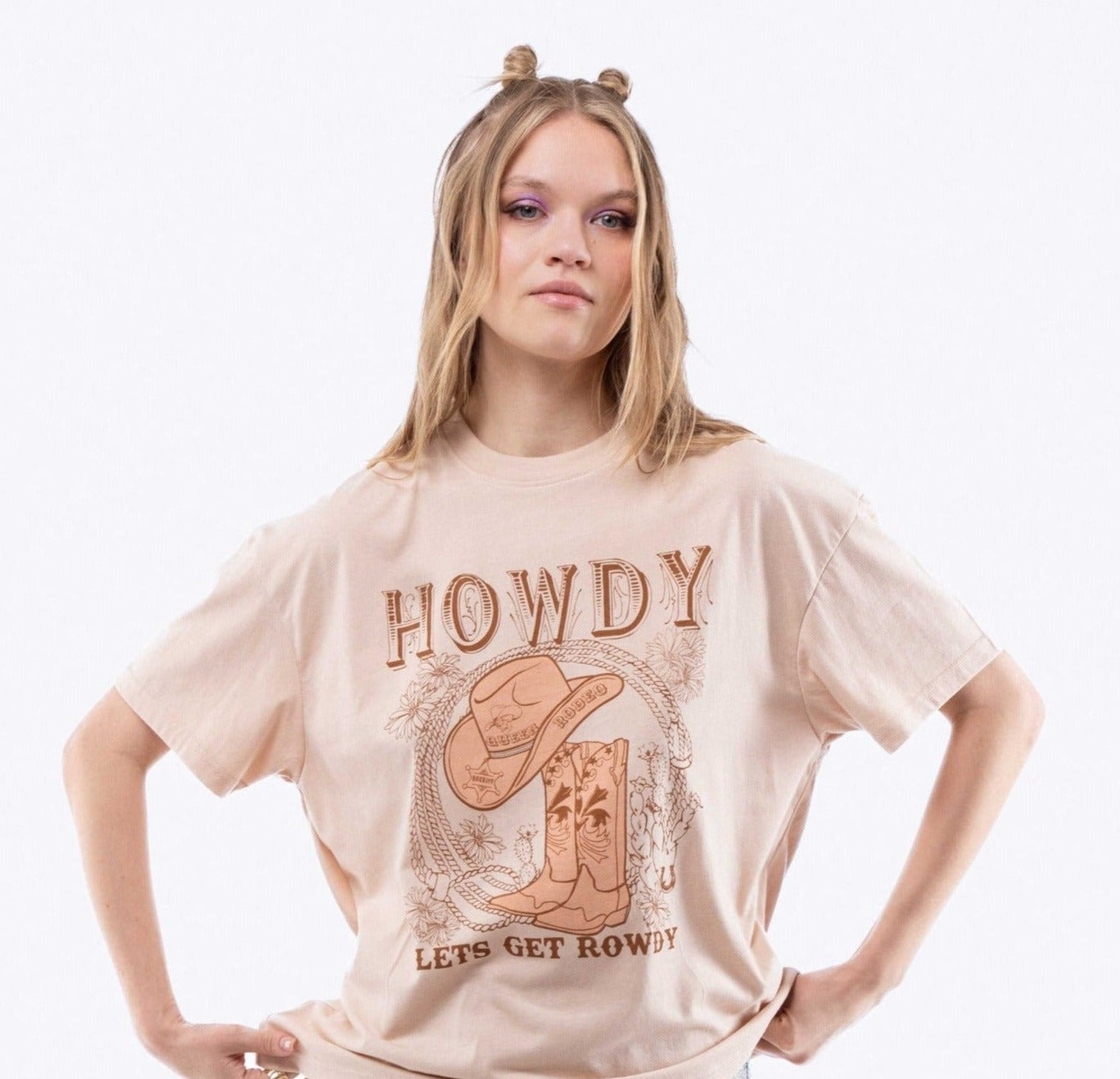 Howdy Let's Get Rowdy Oversized Tee, SILKROAD DAUGHTERS , Shirts & Tops, Howdy Let's Get Rowdy Oversized Tee