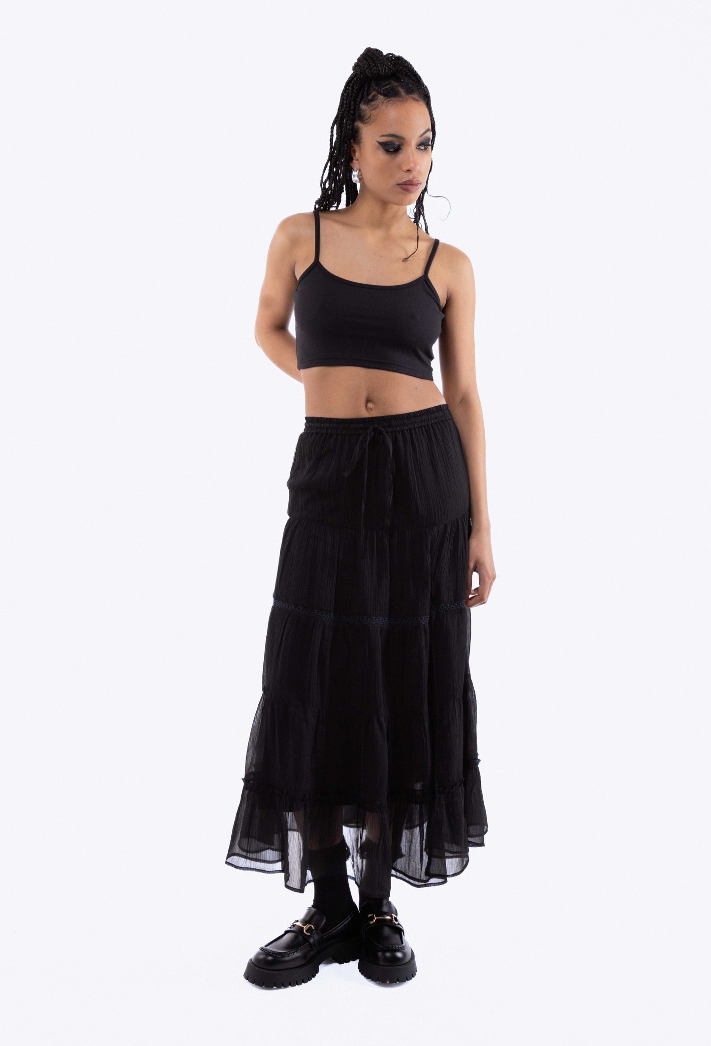 Black Chiffon Tiered Skirt, SILKROAD DAUGHTERS , Skirts, Skirts