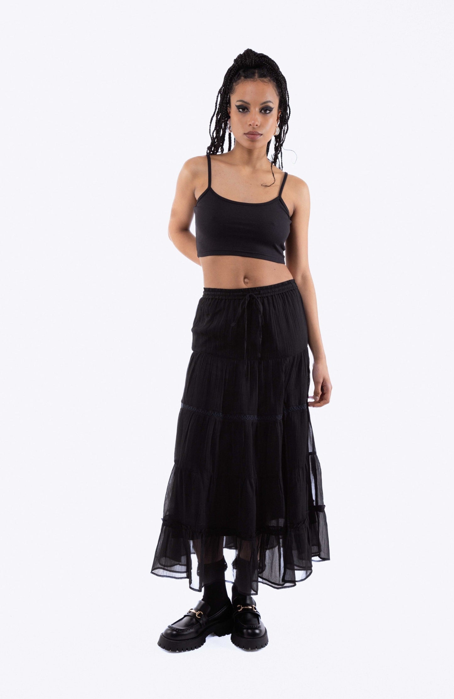 Black Chiffon Tiered Skirt, SILKROAD DAUGHTERS , Skirts, Skirts