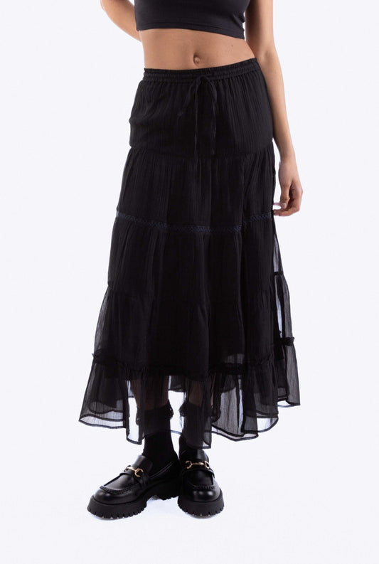 Black Chiffon Tiered Skirt, SILKROAD DAUGHTERS , Skirts, Skirts