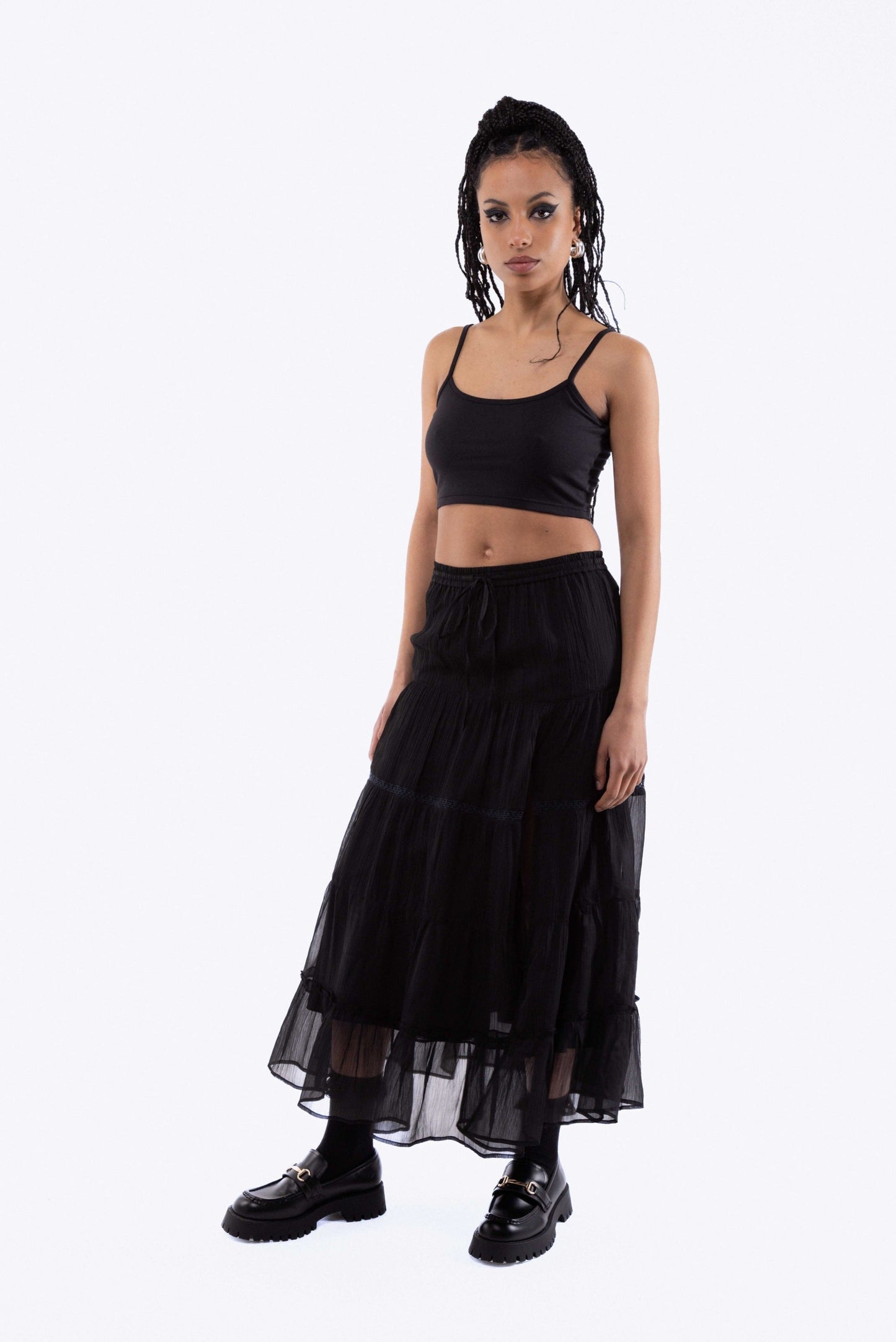 Black Chiffon Tiered Skirt, SILKROAD DAUGHTERS , Skirts, Skirts