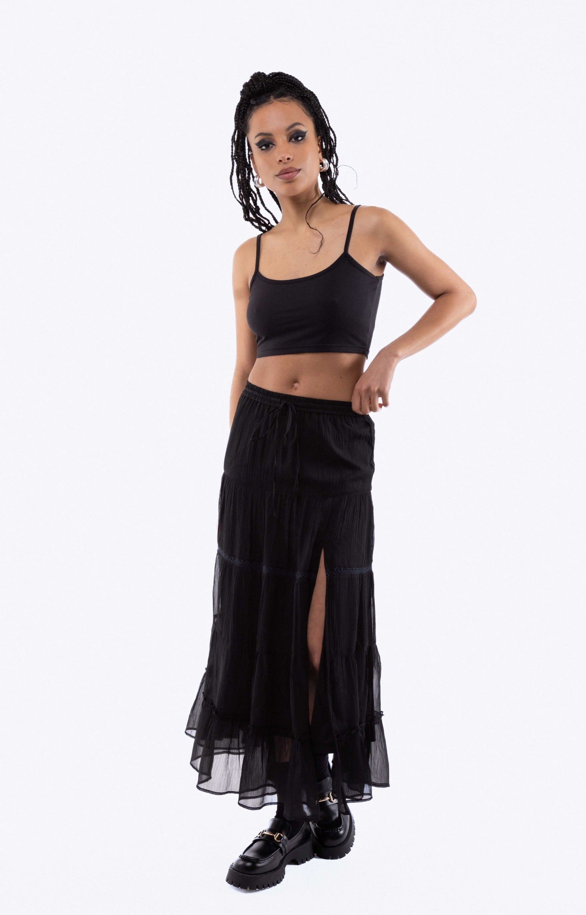 Black Chiffon Tiered Skirt, SILKROAD DAUGHTERS , Skirts, Skirts