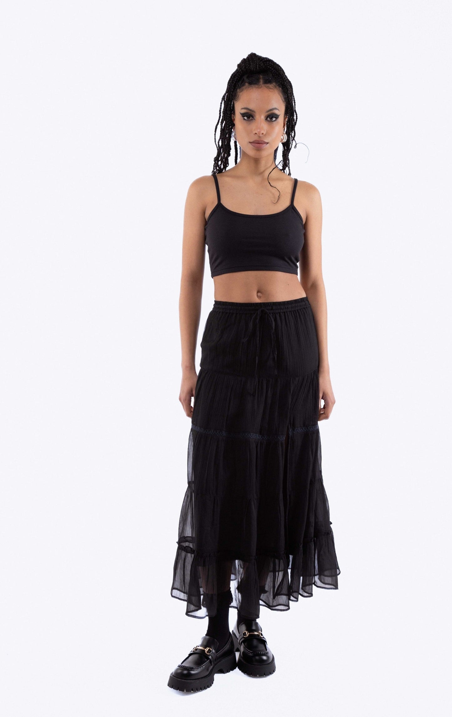 Black Chiffon Tiered Skirt, SILKROAD DAUGHTERS , Skirts, Skirts