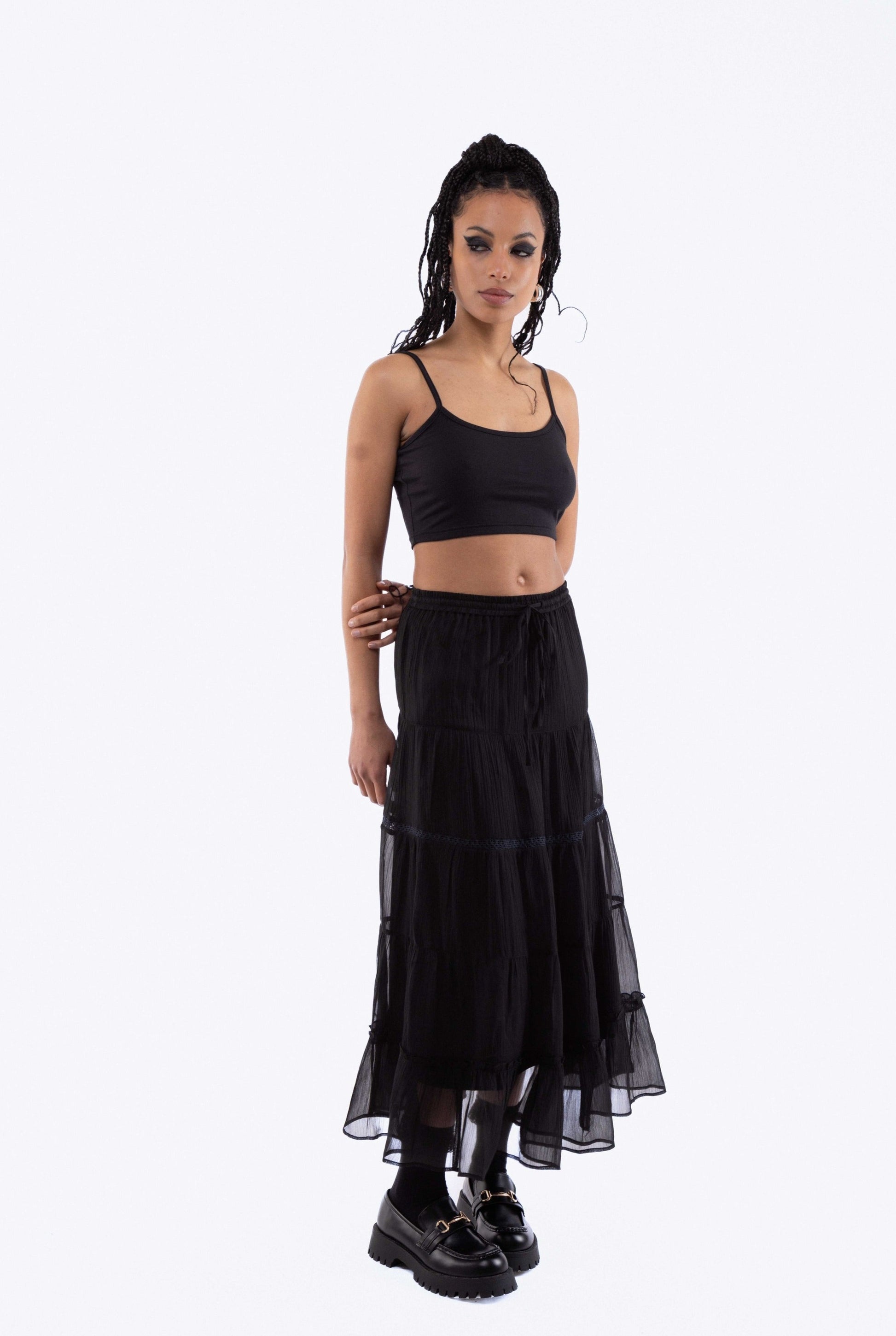 Black Chiffon Tiered Skirt, SILKROAD DAUGHTERS , Skirts, Skirts