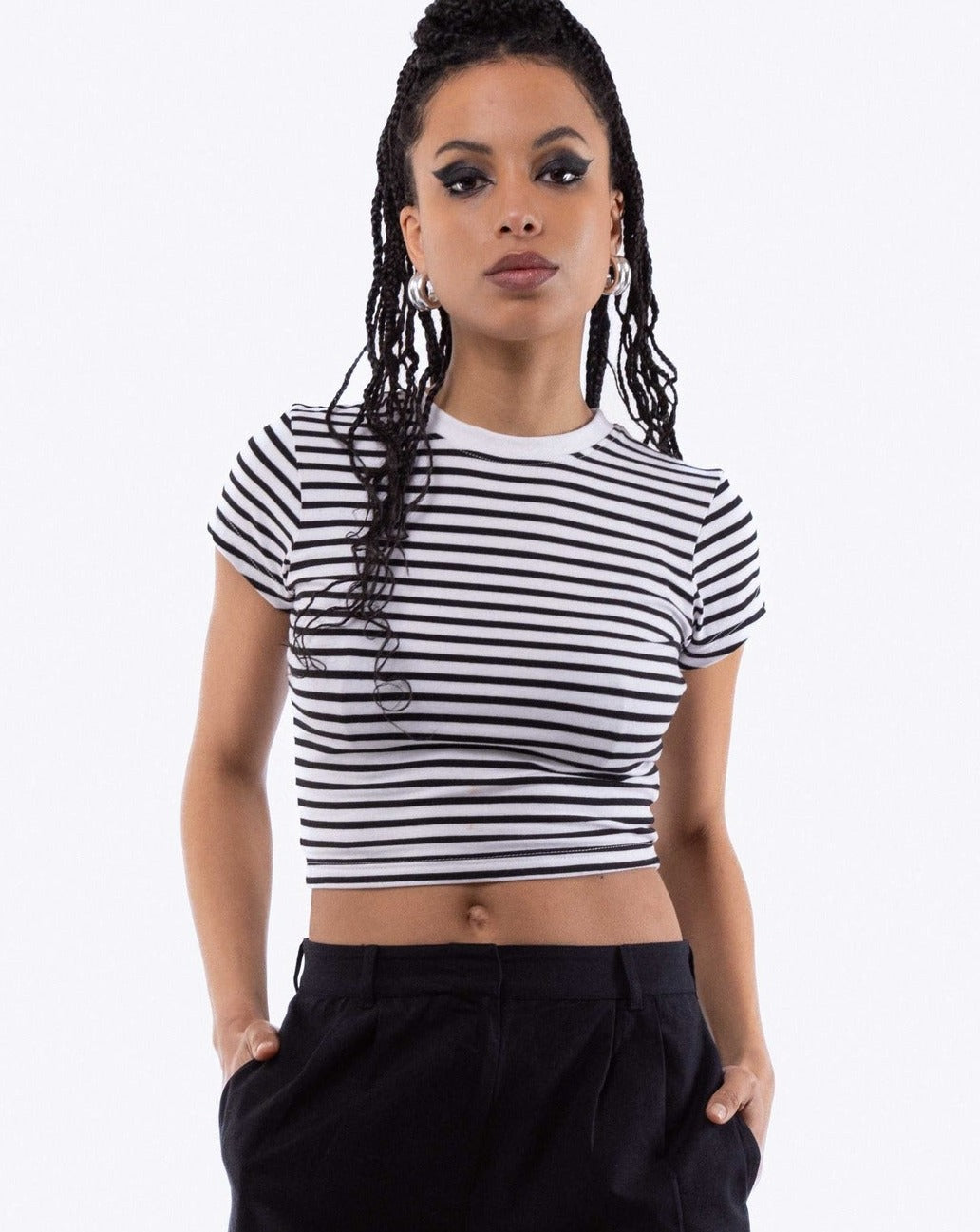 Cropped Stripe Tight Fit Tee, SILKROAD DAUGHTERS , Shirts & Tops, Cropped Stripe Tight Fit Tee