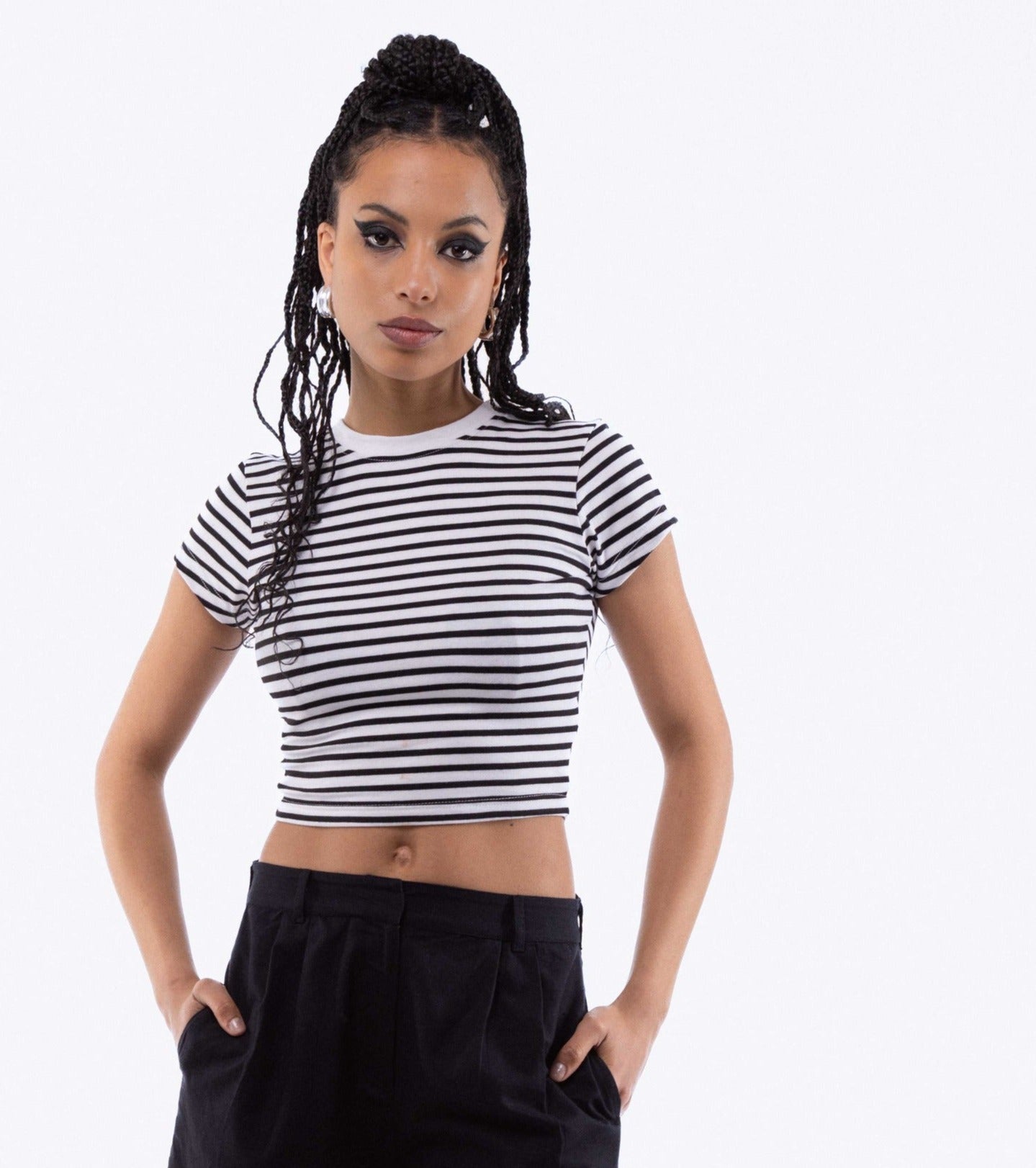 Cropped Stripe Tight Fit Tee, SILKROAD DAUGHTERS , Shirts & Tops, Cropped Stripe Tight Fit Tee