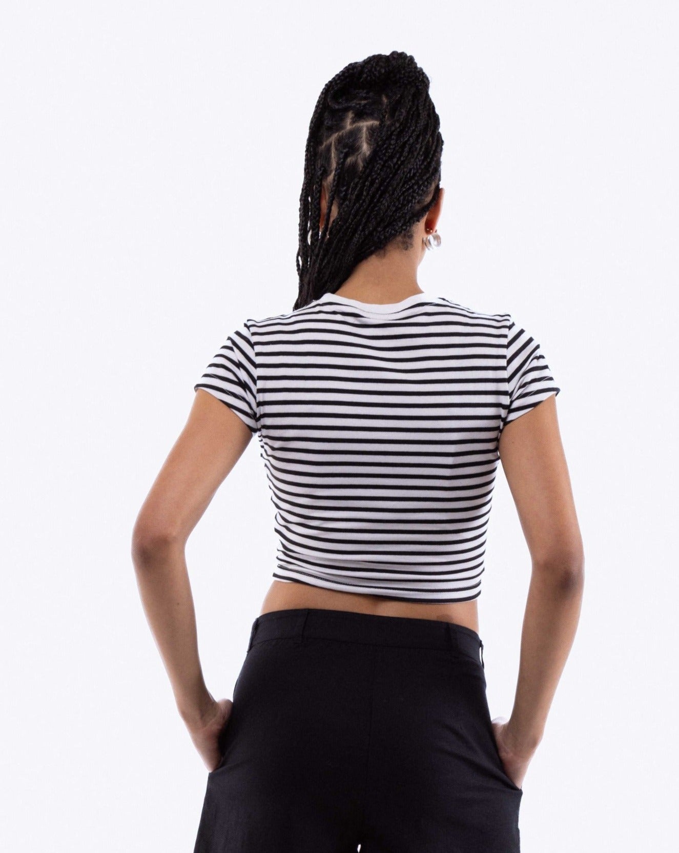 Cropped Stripe Tight Fit Tee, SILKROAD DAUGHTERS , Shirts & Tops, Cropped Stripe Tight Fit Tee