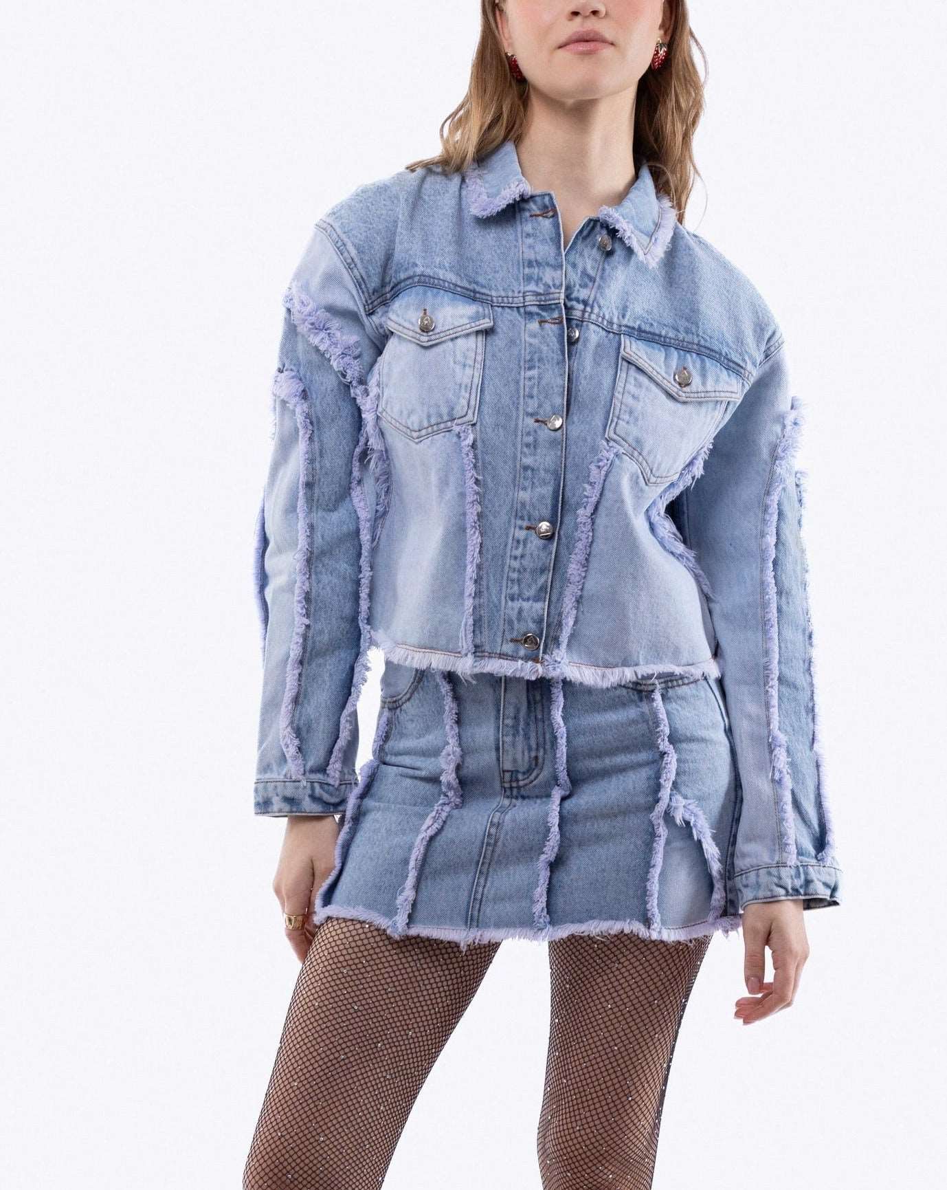 Denim Raw Edge Detail Mini Skirt