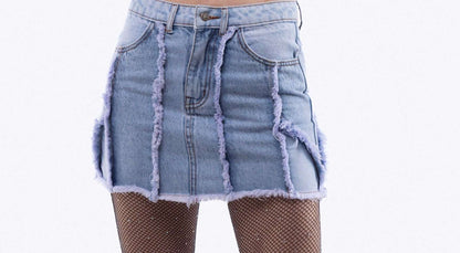 Denim Raw Edge Detail Mini Skirt