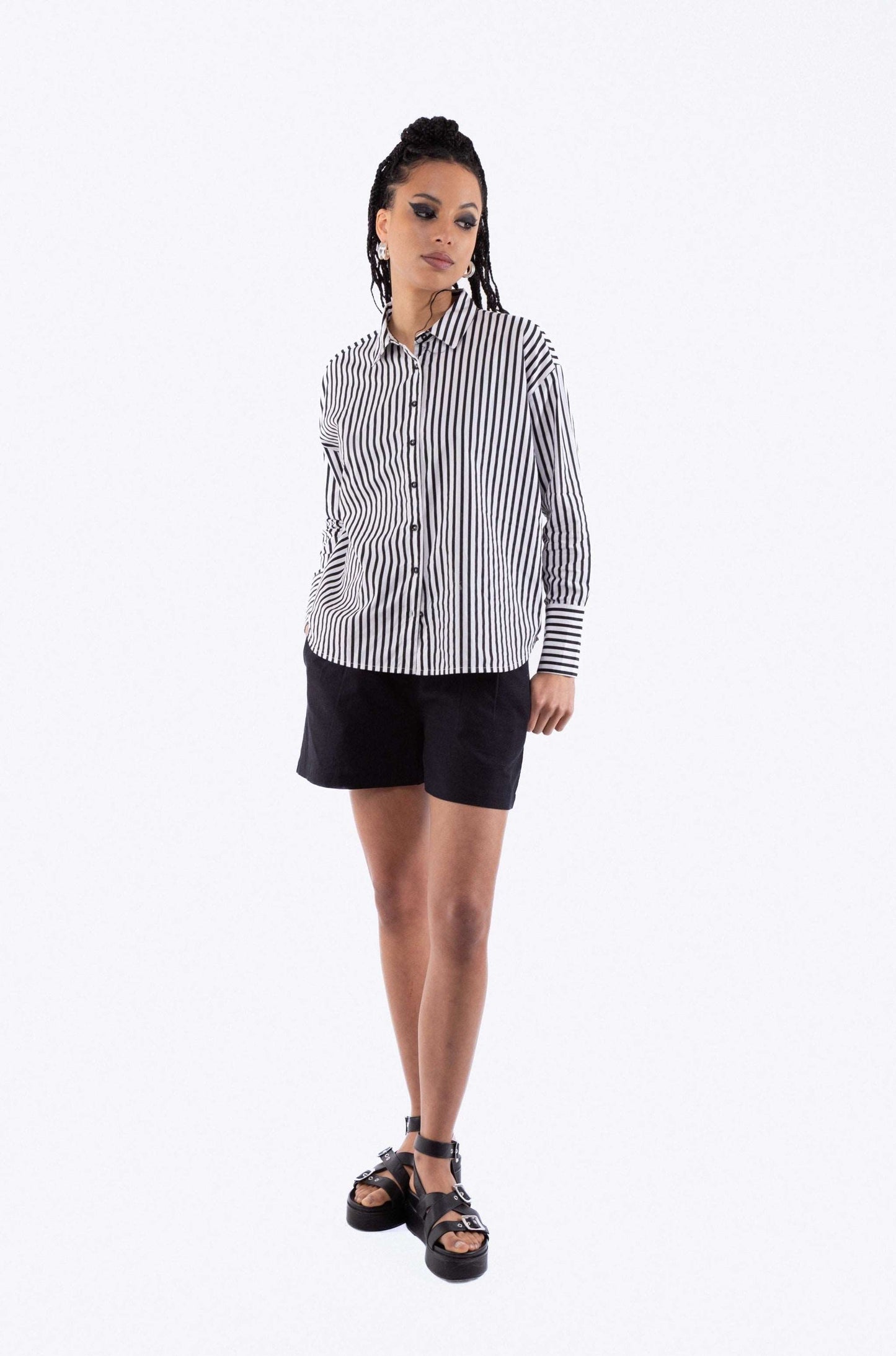 Black Oversized Cotton Stripe Shirt