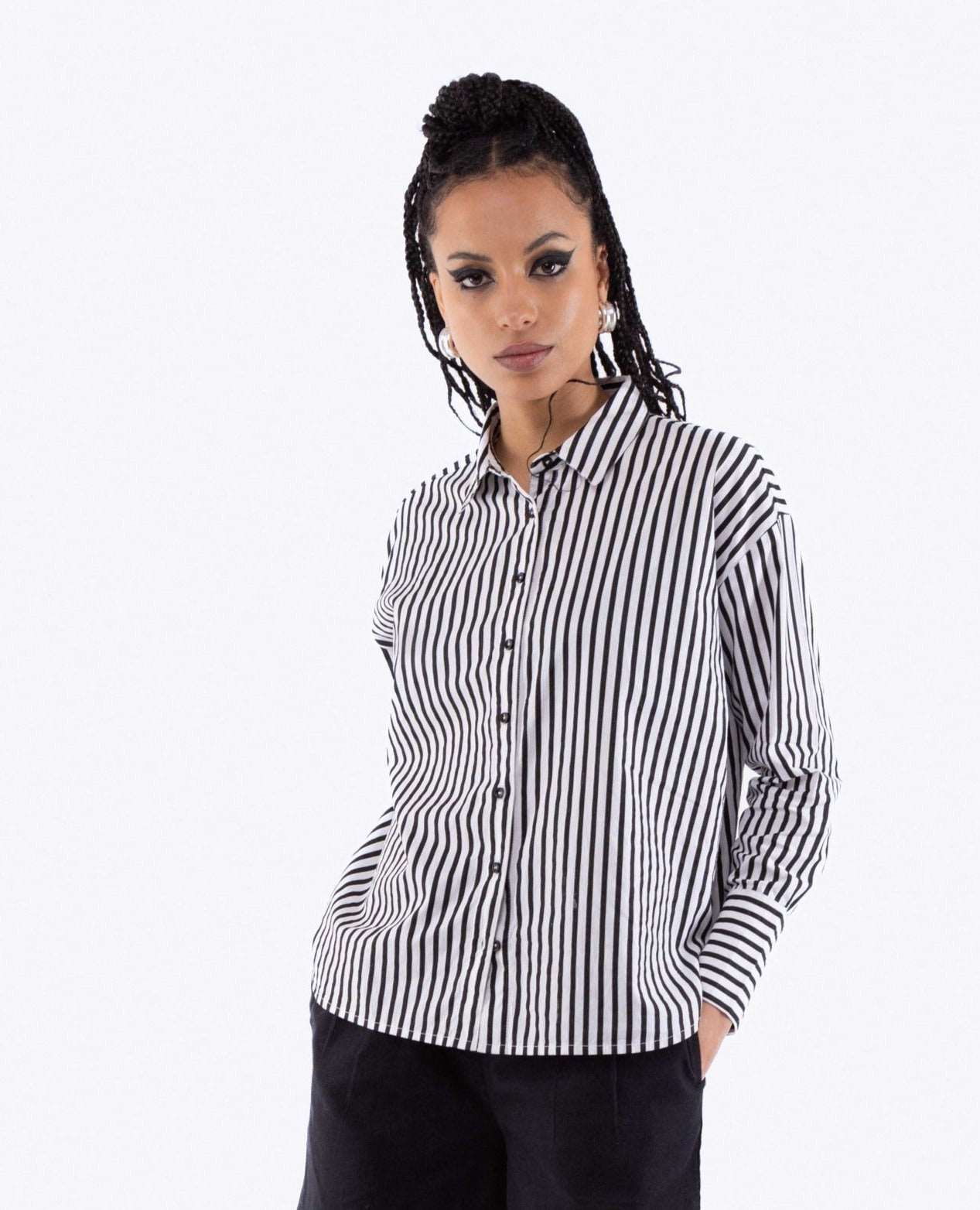 Black Oversized Cotton Stripe Shirt