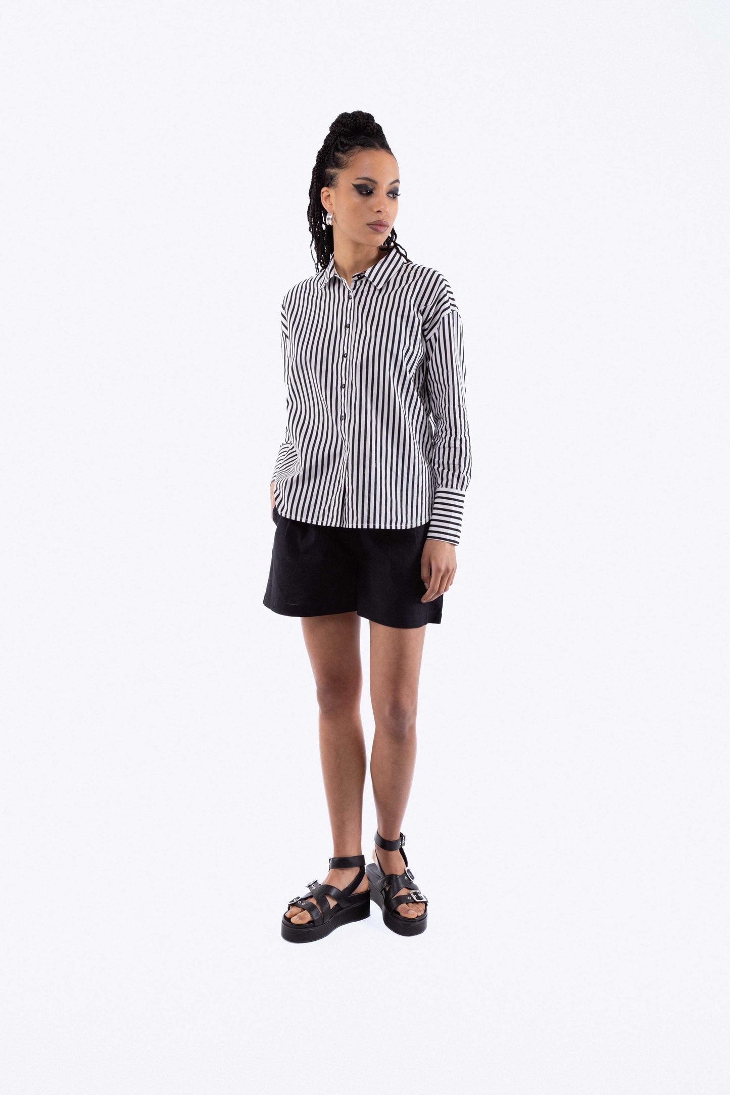 Black Oversized Cotton Stripe Shirt