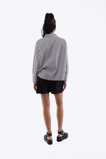 Black Oversized Cotton Stripe Shirt