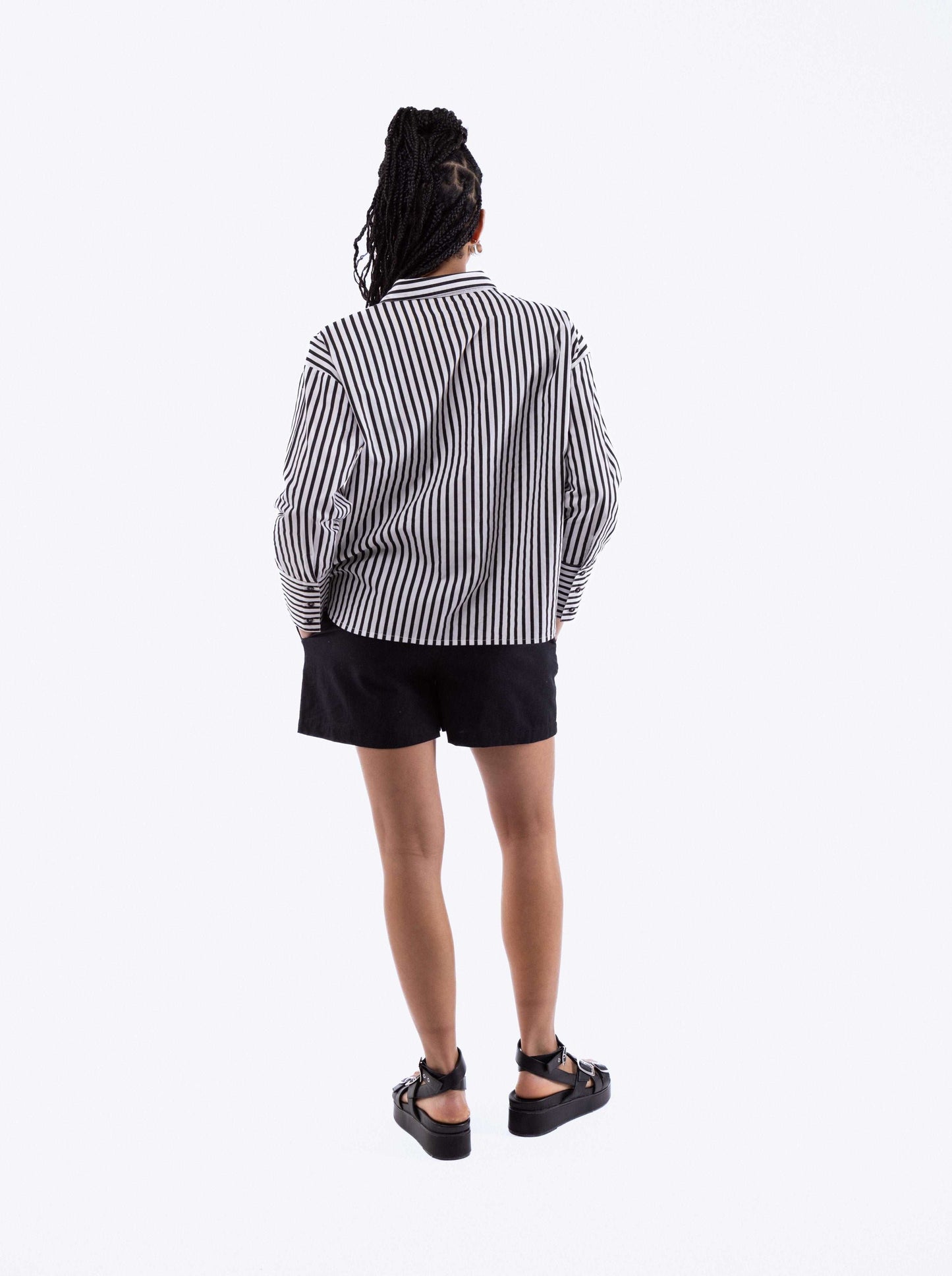 Black Oversized Cotton Stripe Shirt