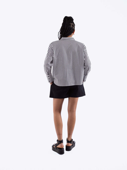 Black Oversized Cotton Stripe Shirt