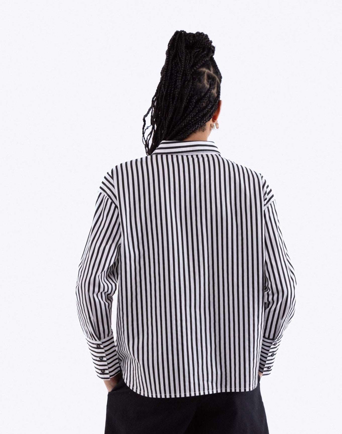 Black Oversized Cotton Stripe Shirt