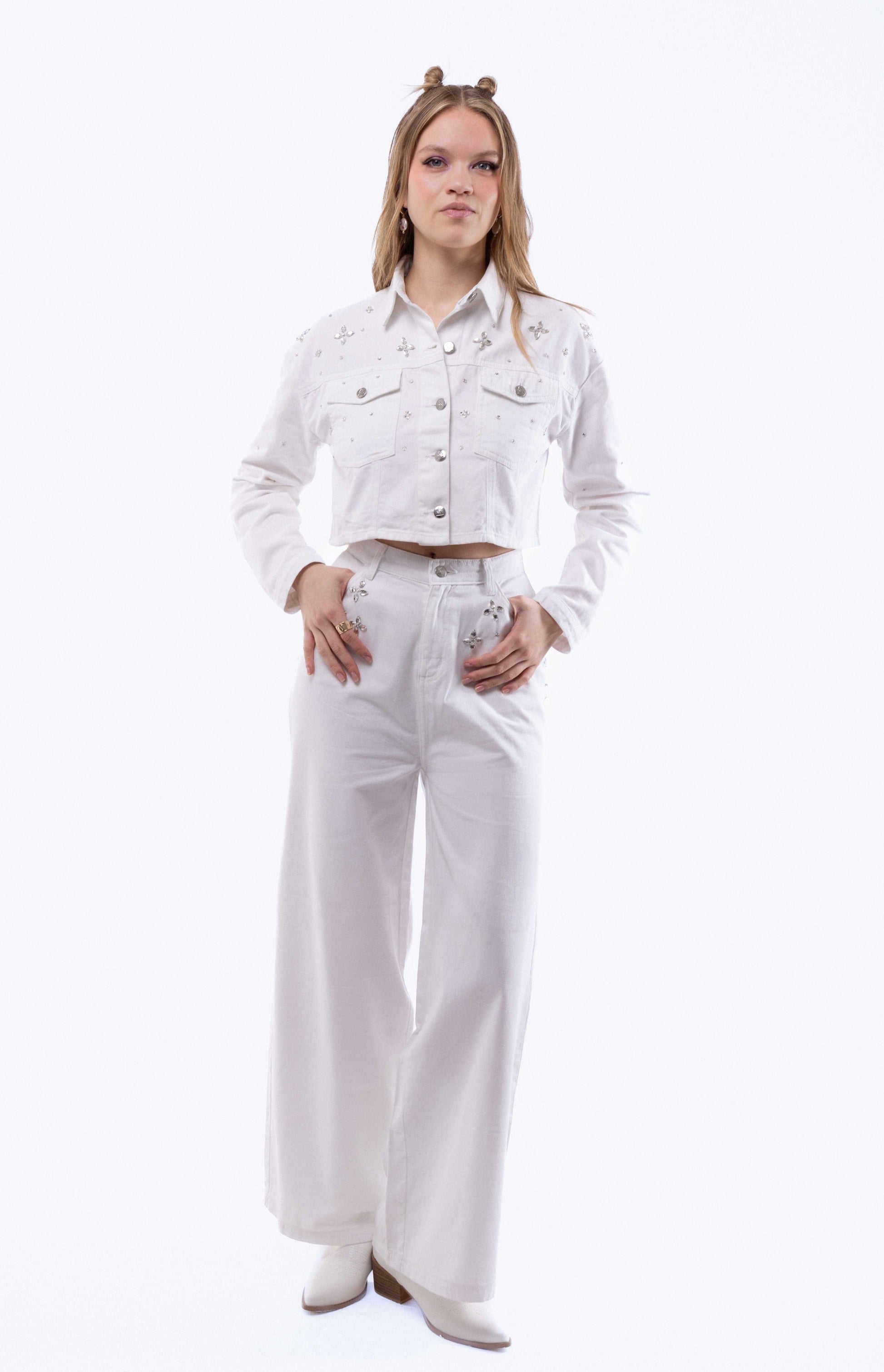 Rhinestone Wide Leg Jeans, SILKROAD DAUGHTERS , Pants, Jeans