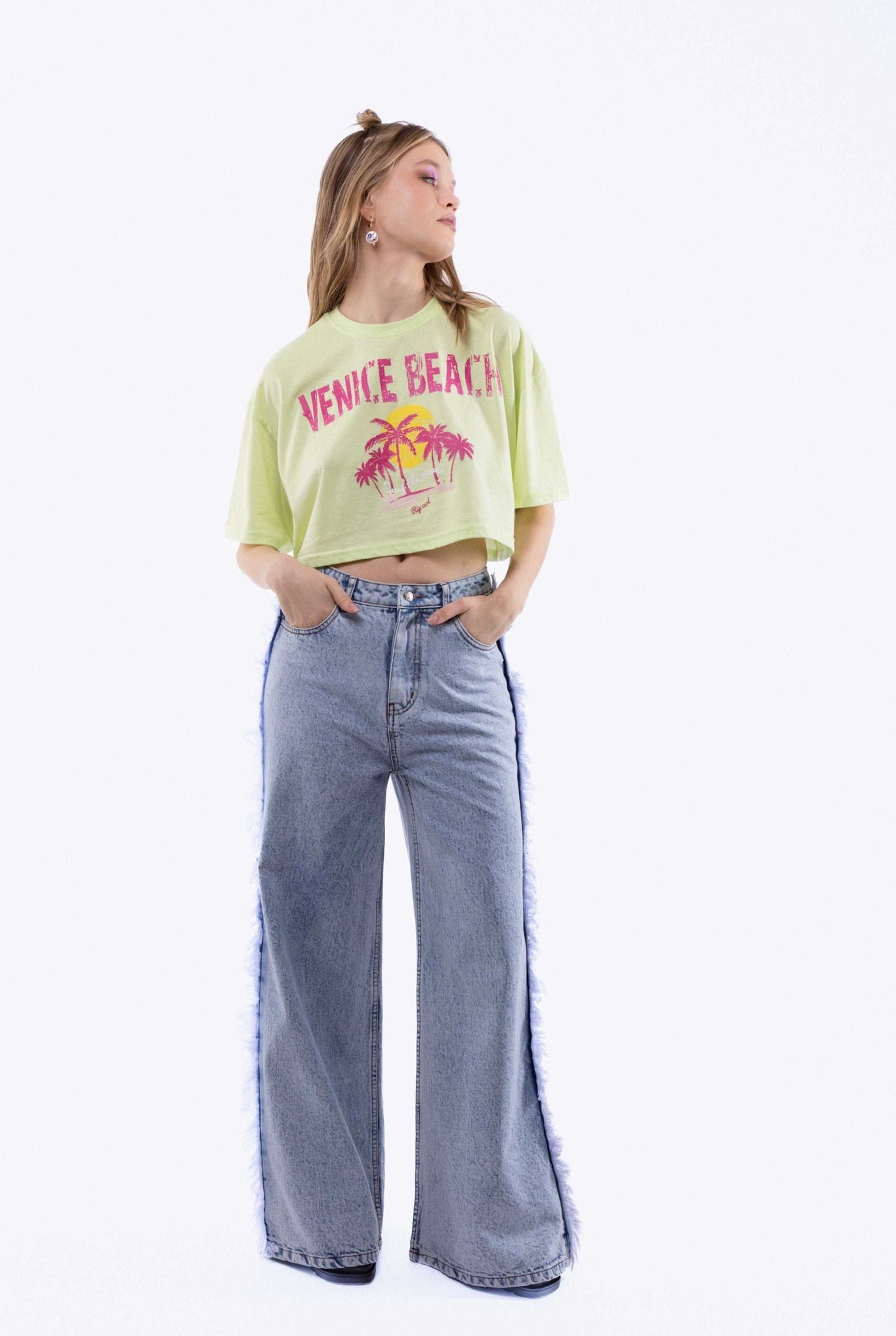 Denim Fringe Wide Leg Jeans