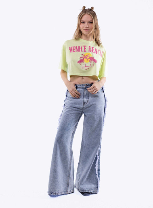 Denim Fringe Wide Leg Jeans