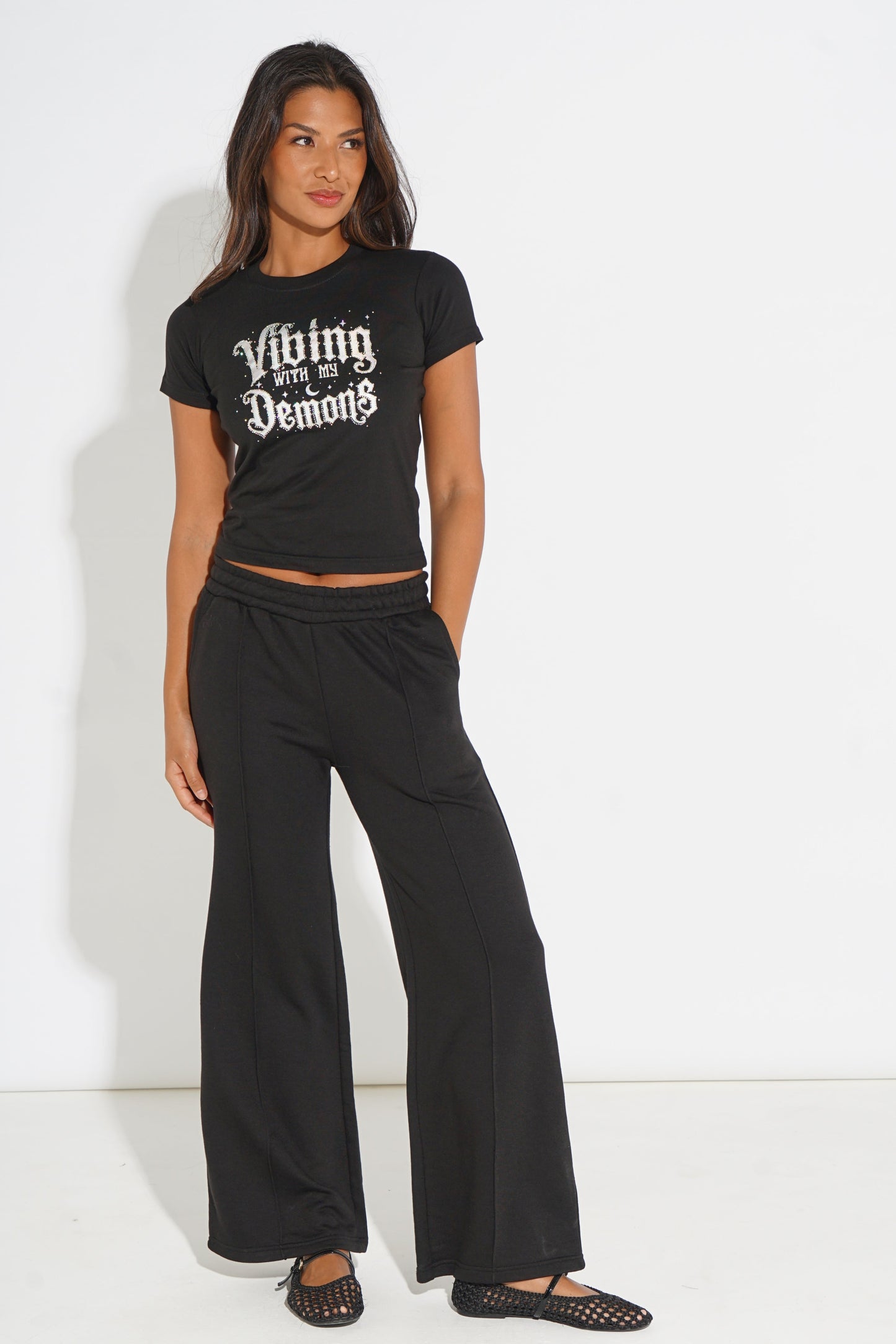 VIBING WITH MY DEMONS RHINESTONE T-SHIRT SILKROAD DAUGHTERS