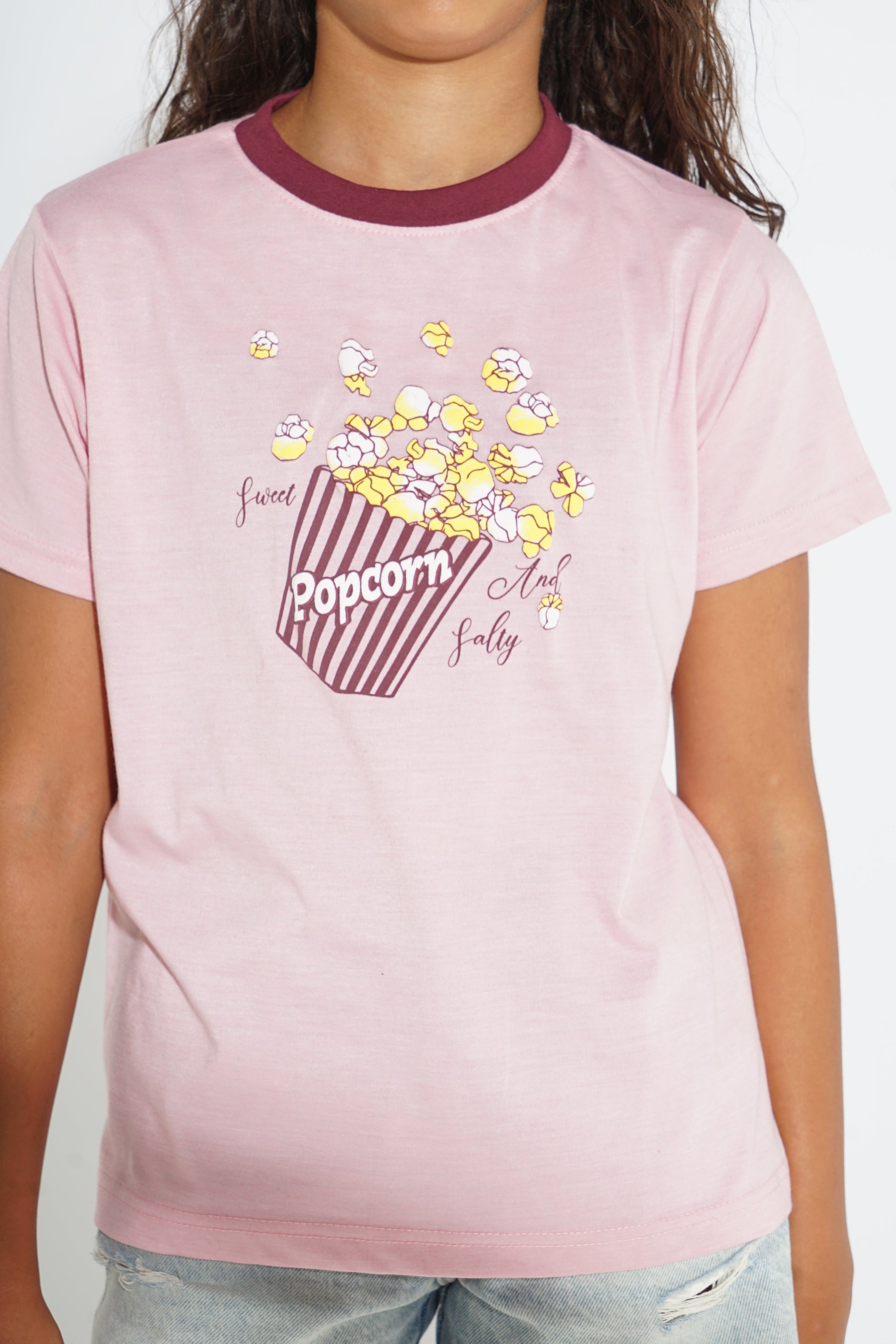 SNACKS FOR DINNER POPCORN PUFF PRINT OVERSIZED GIRLS T-SHIRT SILKROAD DAUGHTERS