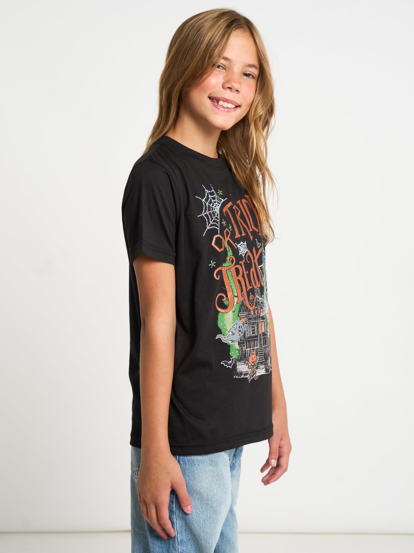 TRICK OR TREAT HAUNTED HOUSE GLITTER GIRLSWEAR OVERSIZED TEE SILKROAD DAUGHTERS