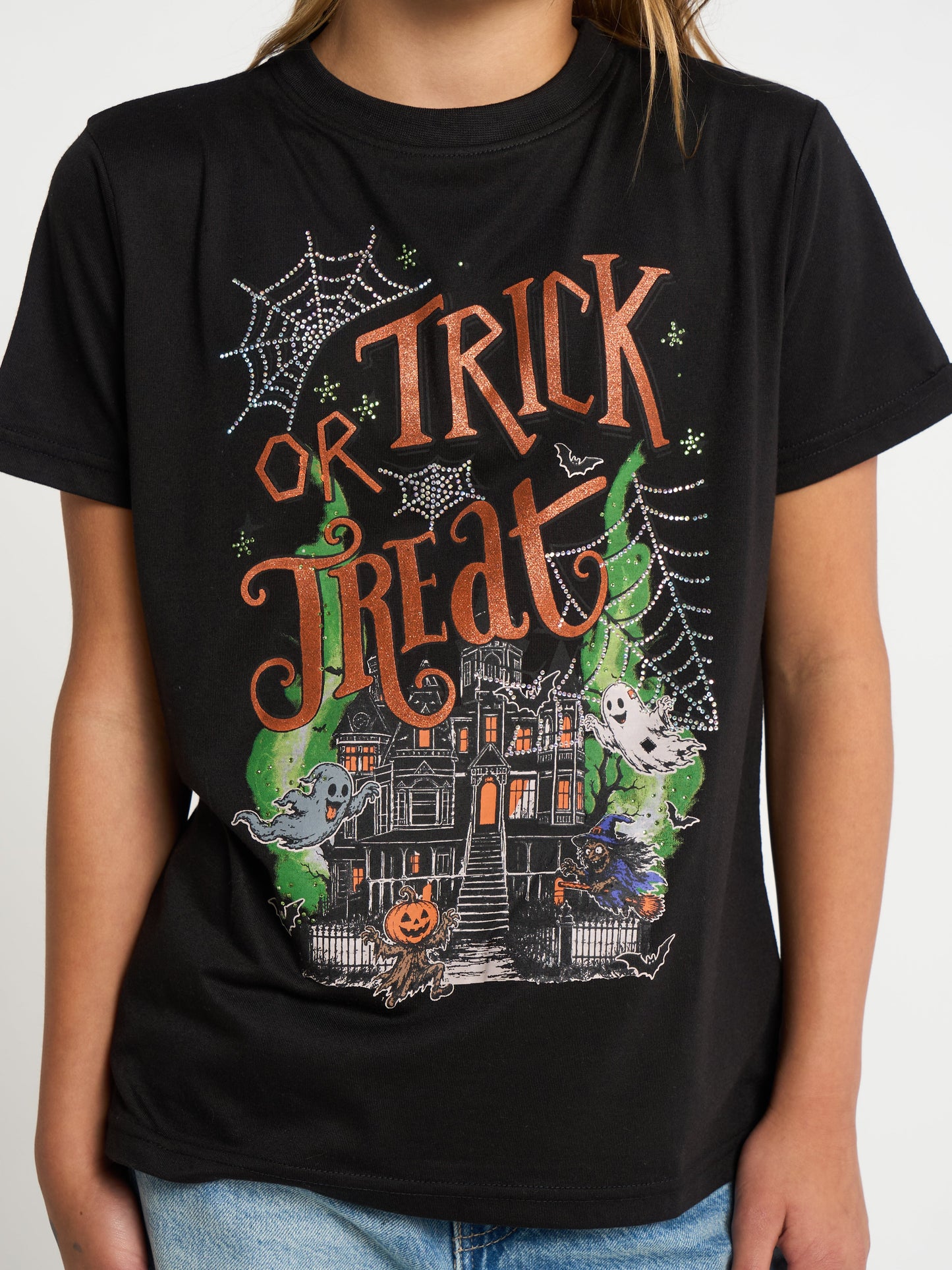 TRICK OR TREAT HAUNTED HOUSE GLITTER GIRLSWEAR OVERSIZED TEE SILKROAD DAUGHTERS