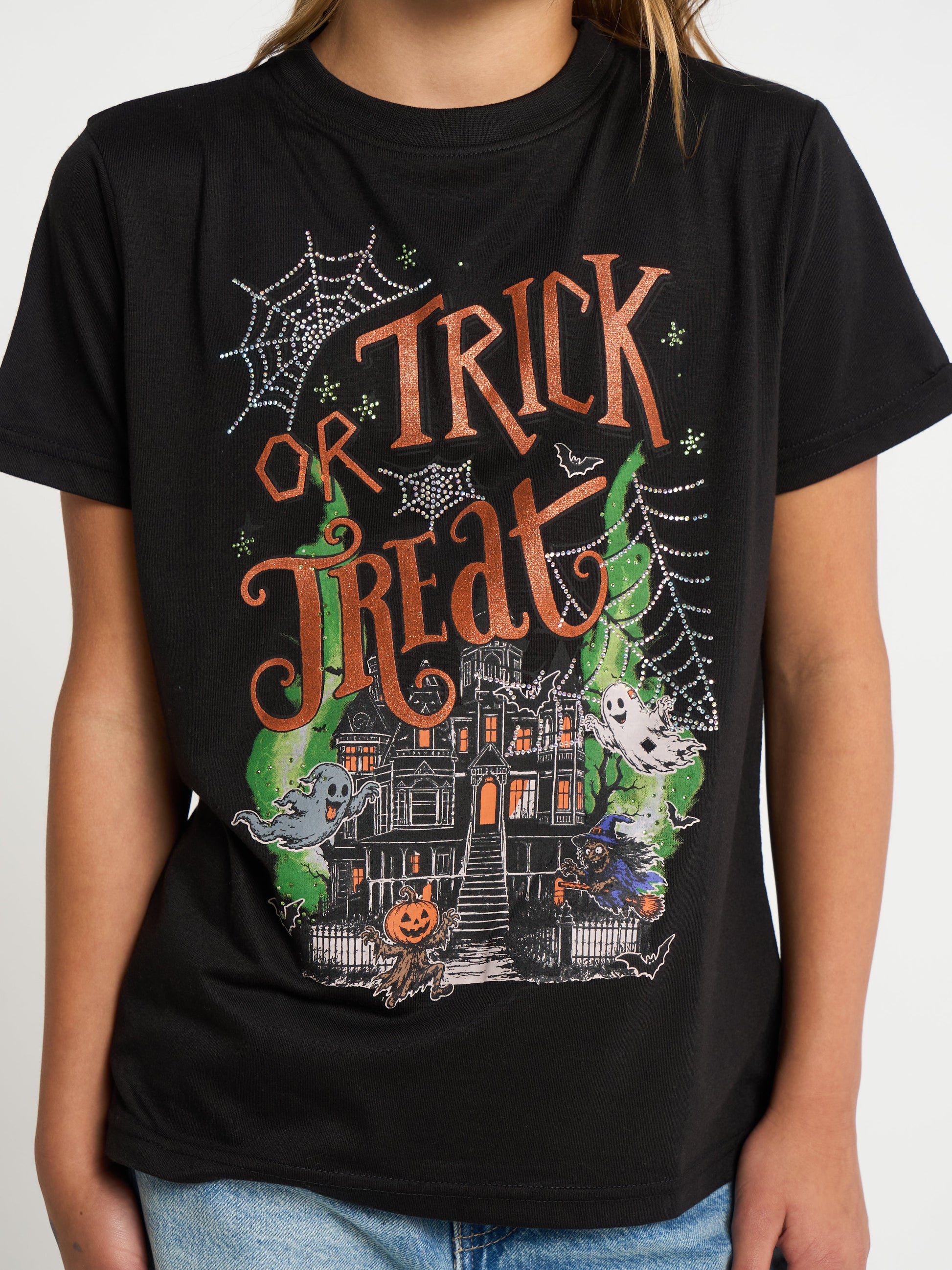 TRICK OR TREAT HAUNTED HOUSE GLITTER GIRLSWEAR OVERSIZED TEE SILKROAD DAUGHTERS