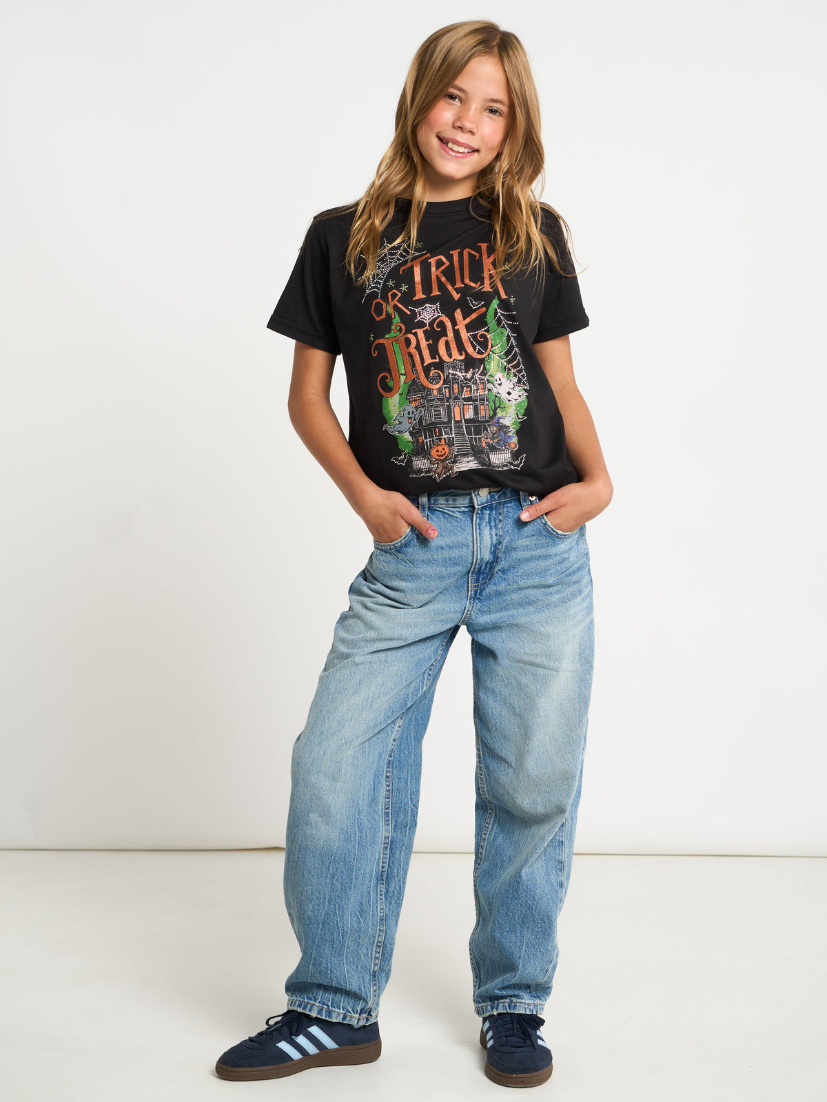 TRICK OR TREAT HAUNTED HOUSE GLITTER GIRLSWEAR OVERSIZED TEE SILKROAD DAUGHTERS