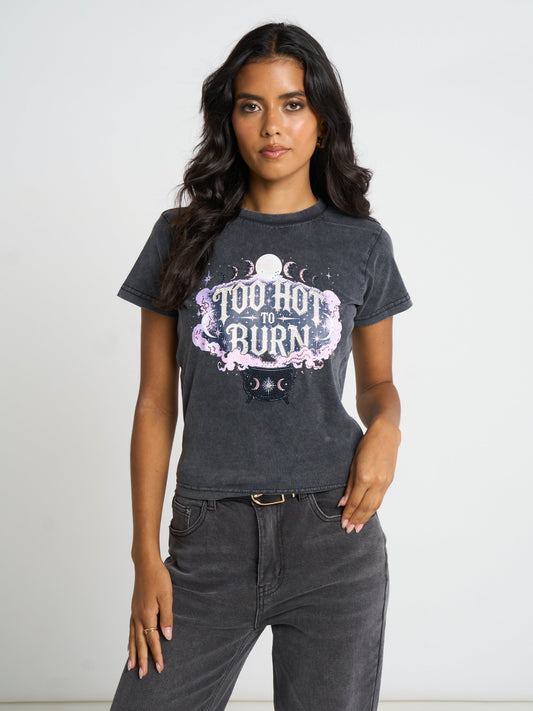 TOO HOT TO BURN RHINESTONE TEE SILKROAD DAUGHTERS