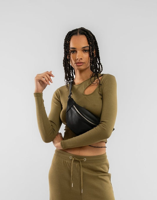 Martini Olive Cut Out Long Sleeve Rib Crop Top