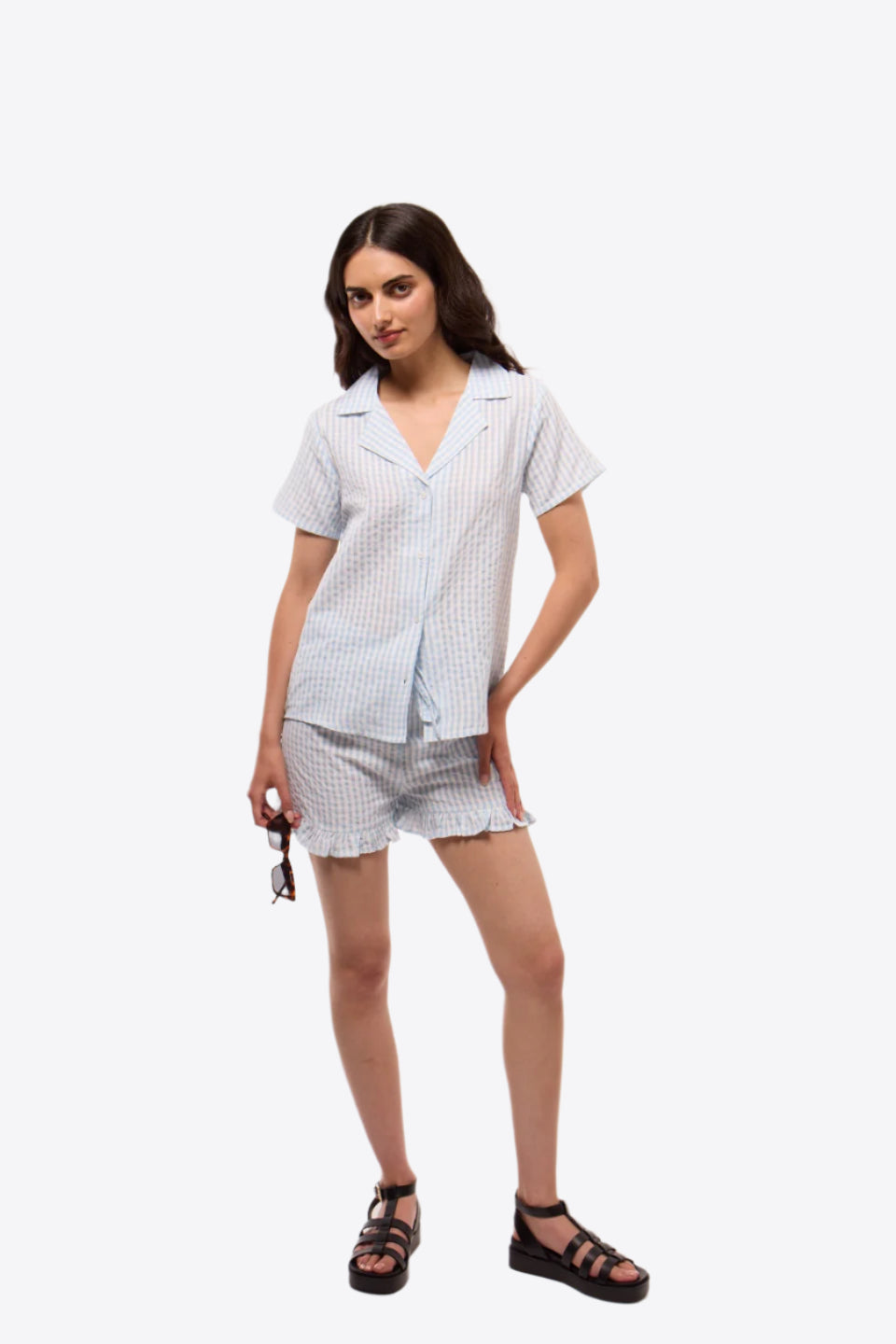GINGHAM RUFFLE HEM SHORTS SILKROAD DAUGHTERS