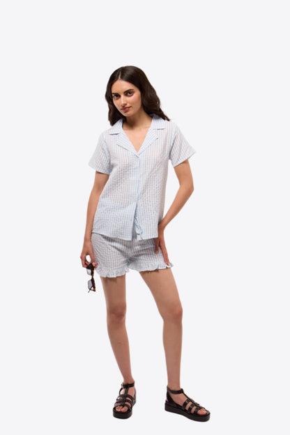 GINGHAM RUFFLE HEM SHORTS SILKROAD DAUGHTERS