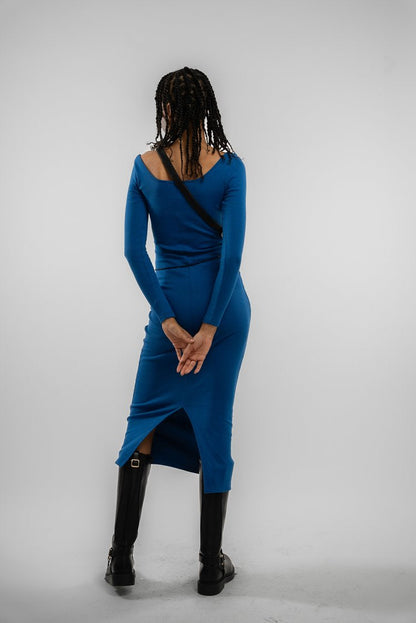 Scoop Neck Seam Detail Rib Midi Dress SILKROAD DAUGHTERS