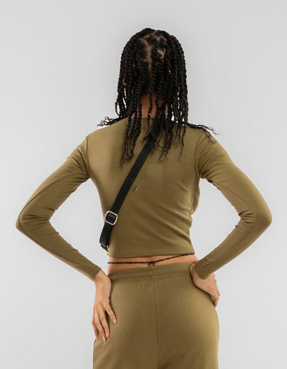 Martini Olive Cut Out Long Sleeve Rib Crop Top