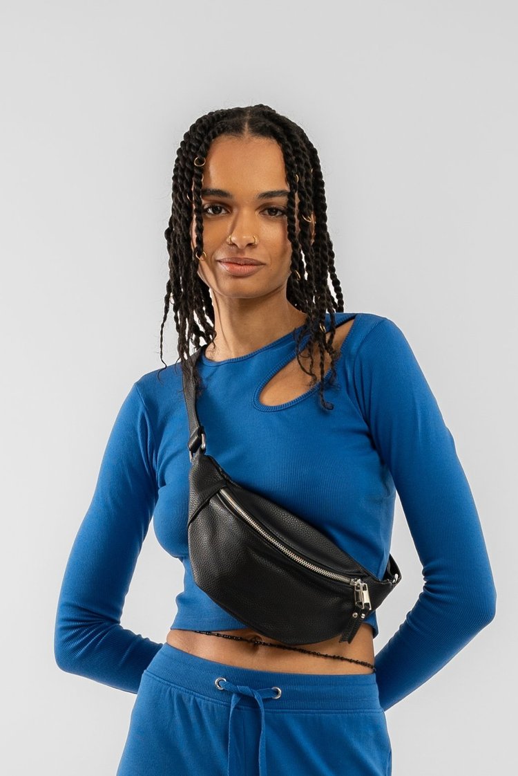 Midnight Blue Cut Out Long Sleeve Rib Crop Top