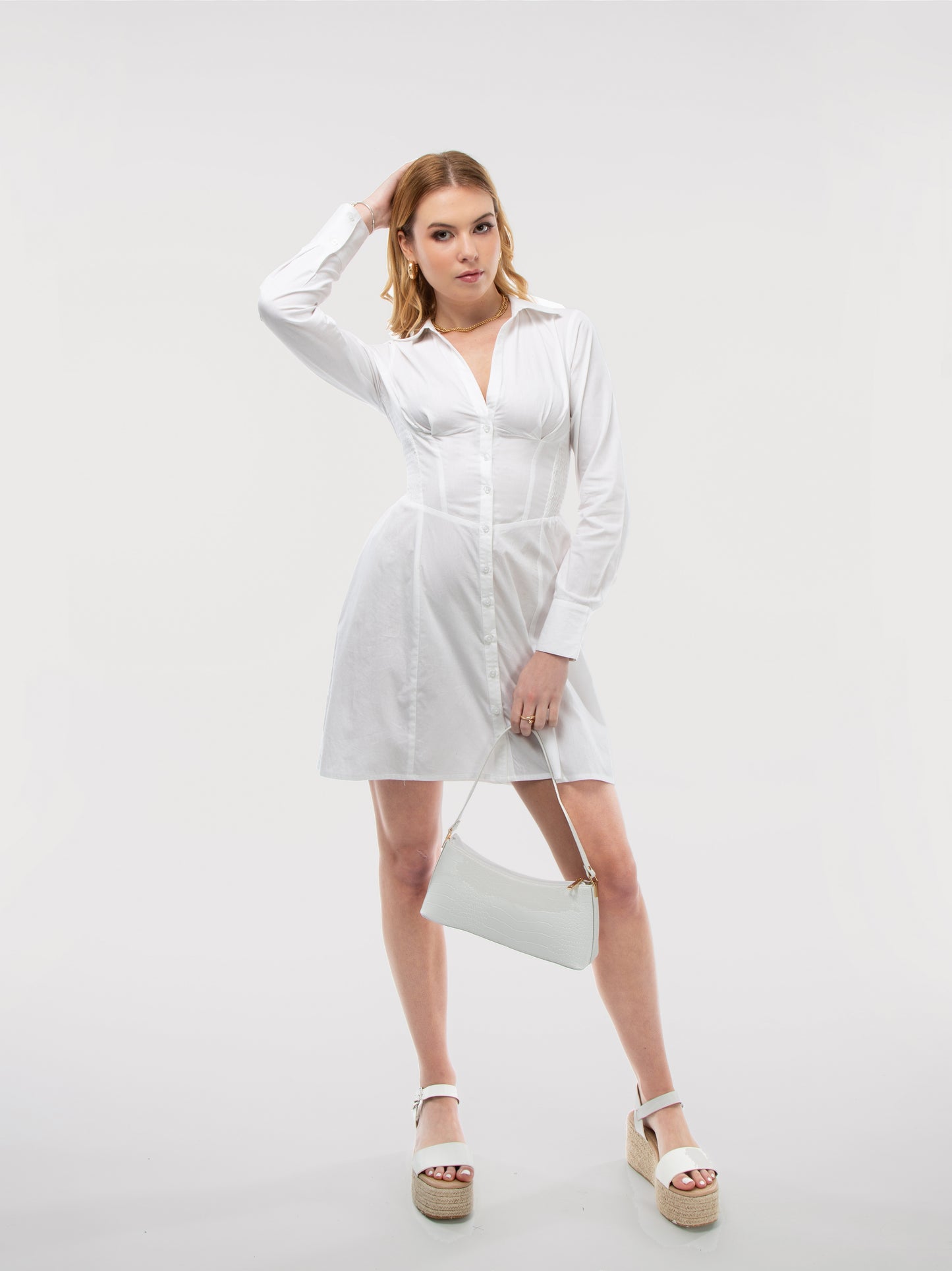 White Corset Shirt Dress