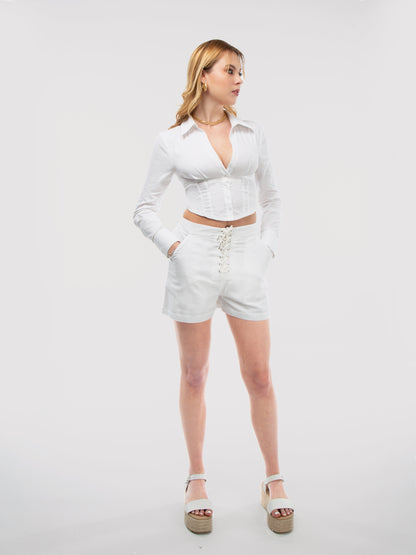 White Cropped Corset Shirt