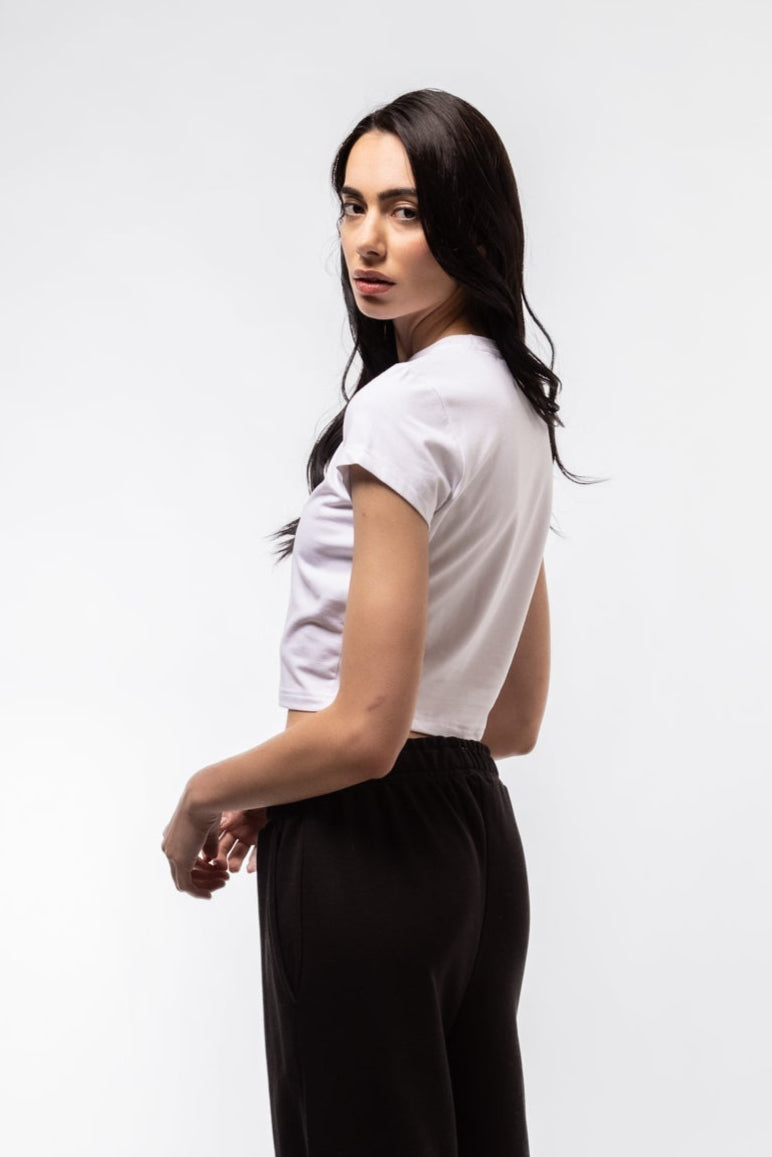 Baby tee rear image showing clean back, cropped length, and tight fit

