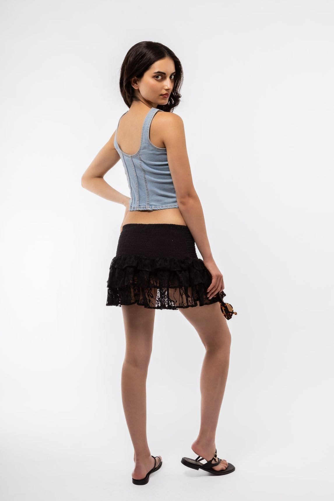 Back Side profile image of the Shirring Black Lace Skirt 